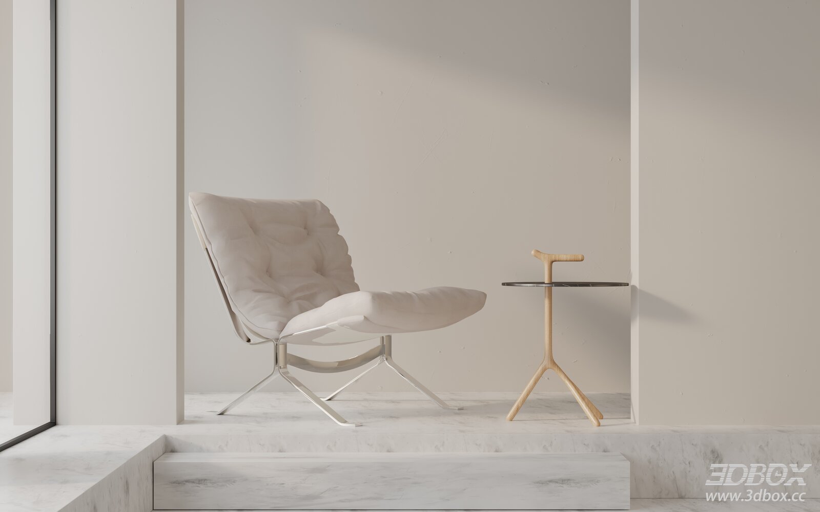 Modern Fabric Upholstered Lounge Armchair with Side Table