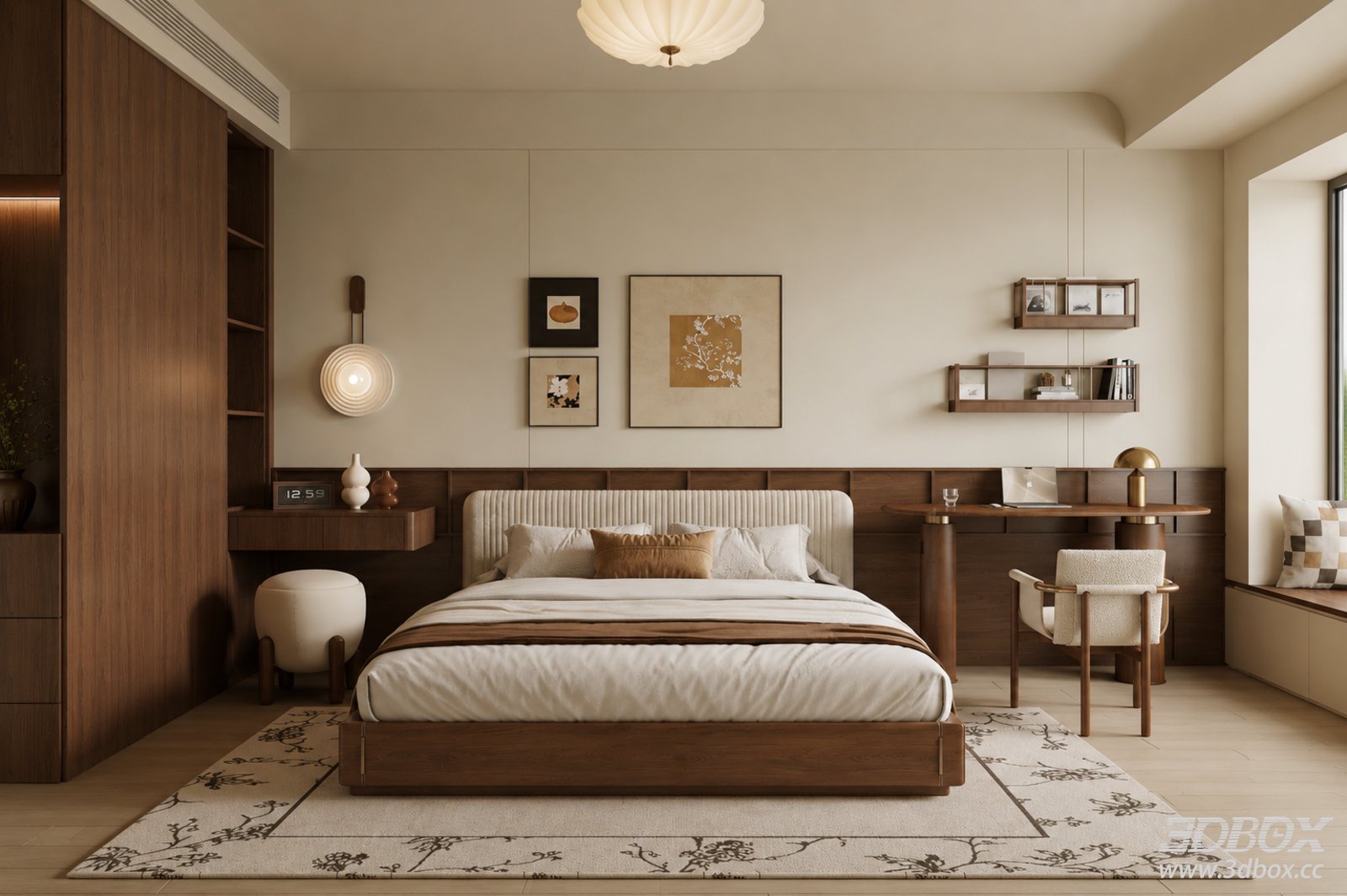 Mid-Century Modern Master Bedroom Interior Scene