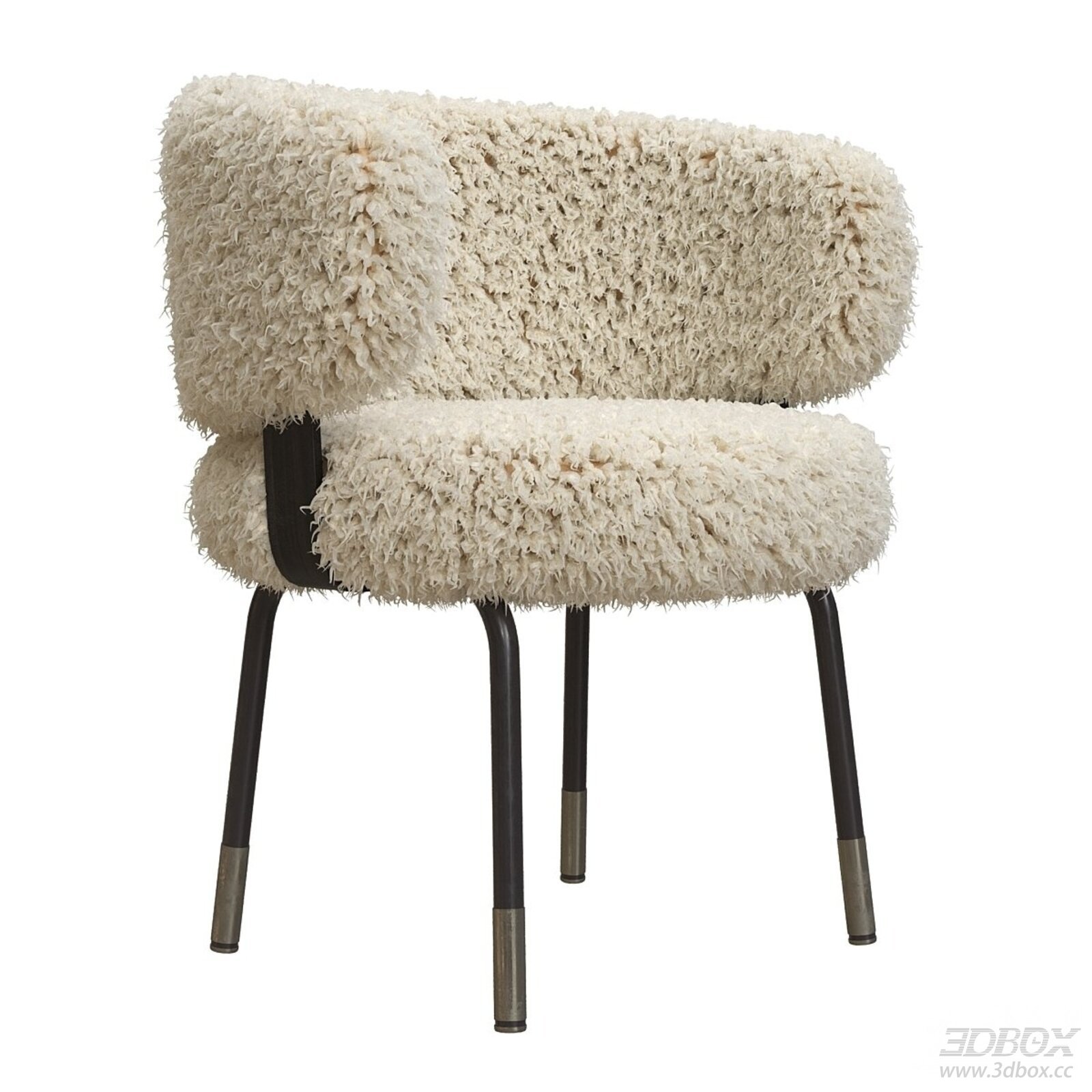 Fluffy Cream Teddy Fabric Dining Chair with Dark Metal Legs