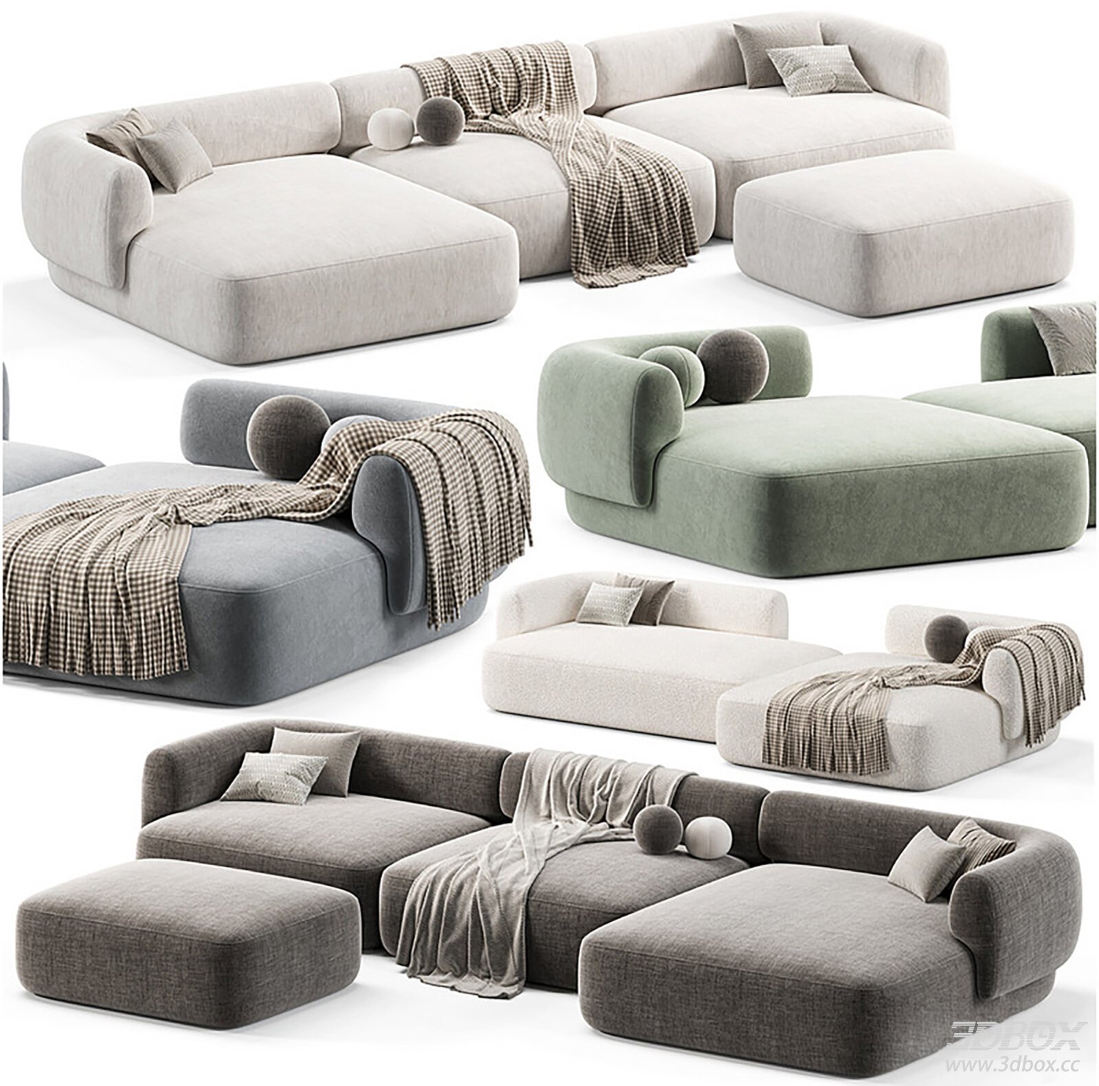 Modular Sectional Fabric Sofa Set with Ottoman and Pillows