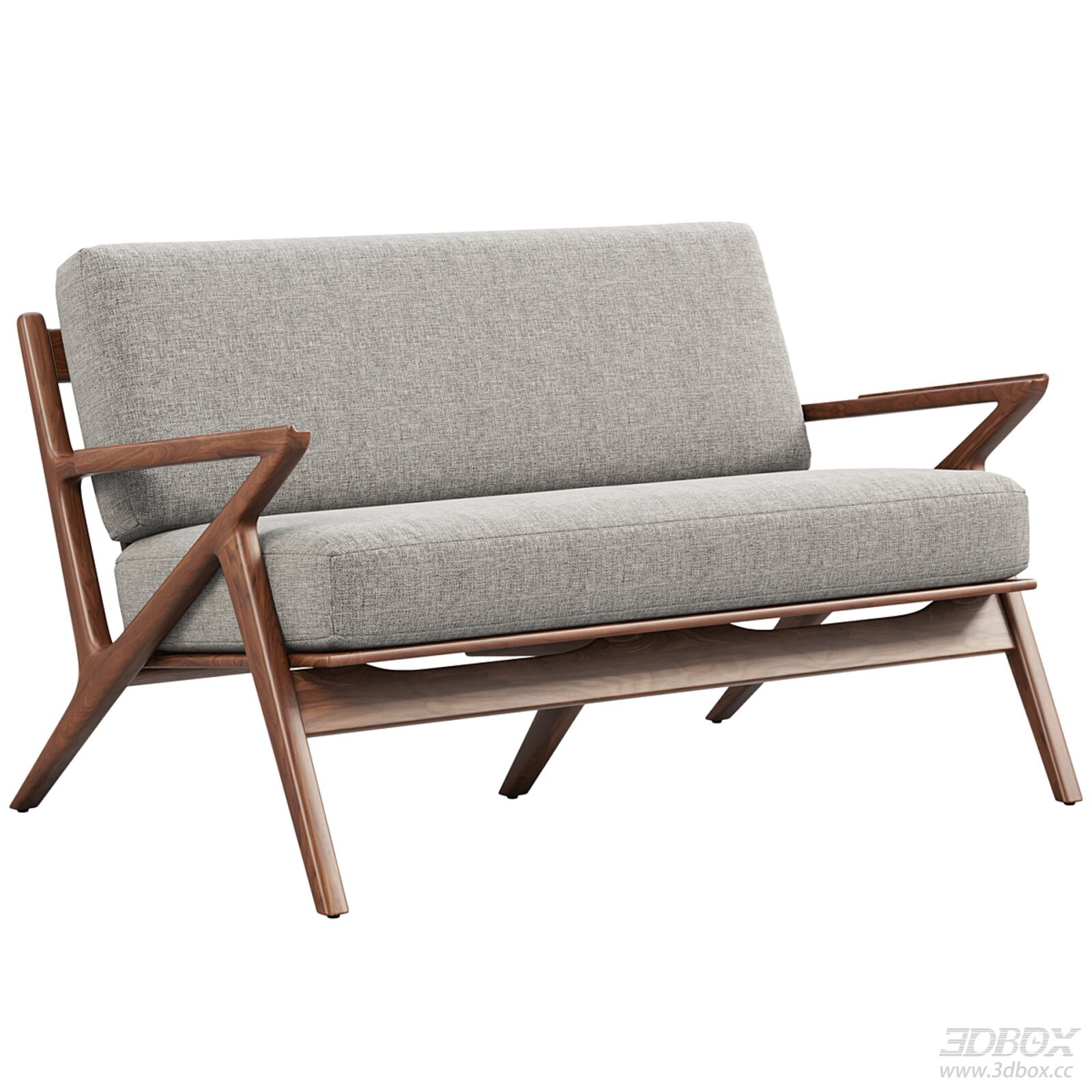 Mid Century Modern 2-seater Loveseat with Walnut Wood Frame