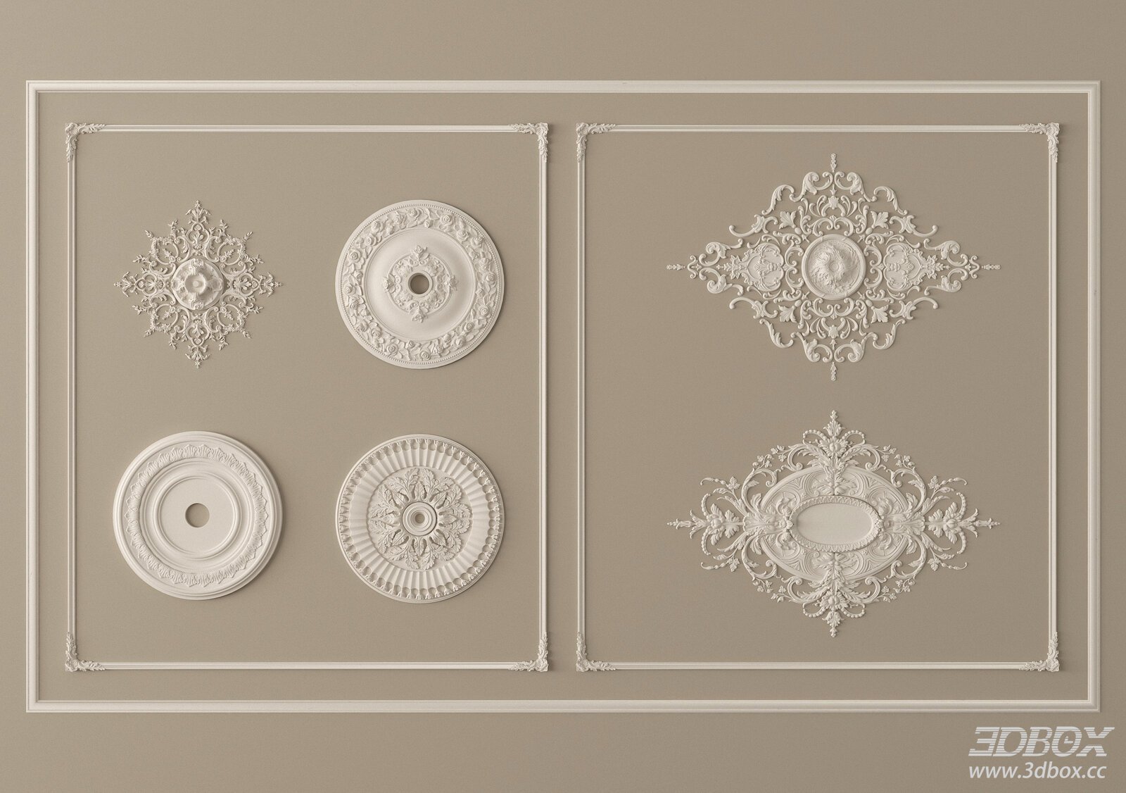 French Vintage Carved Decorative Plaster Ceiling Rosette Set