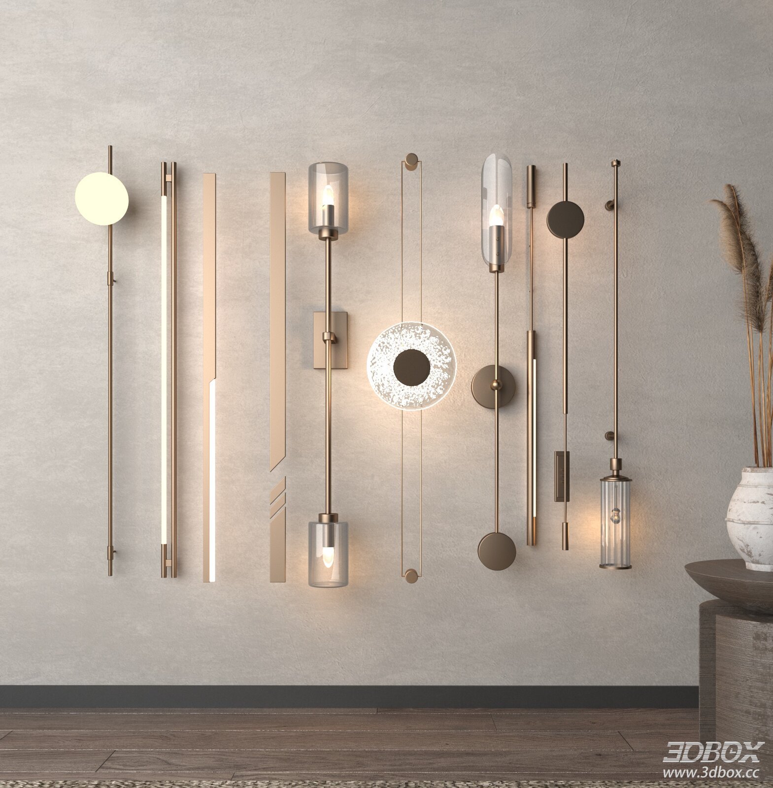 Modern Brass Glass Wall Light Set