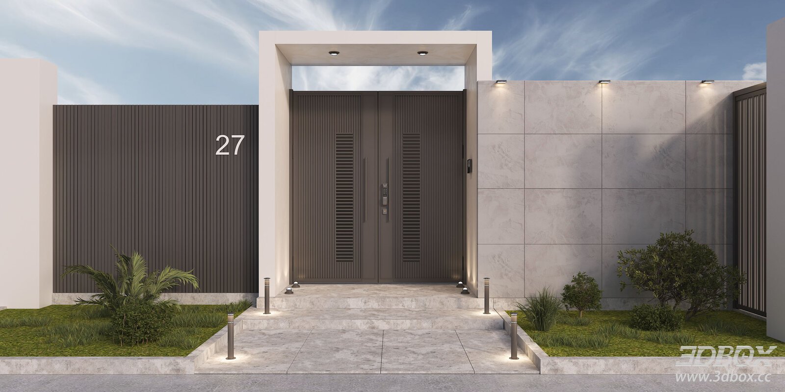 Modern Villa Entrance Gate Exterior Scene
