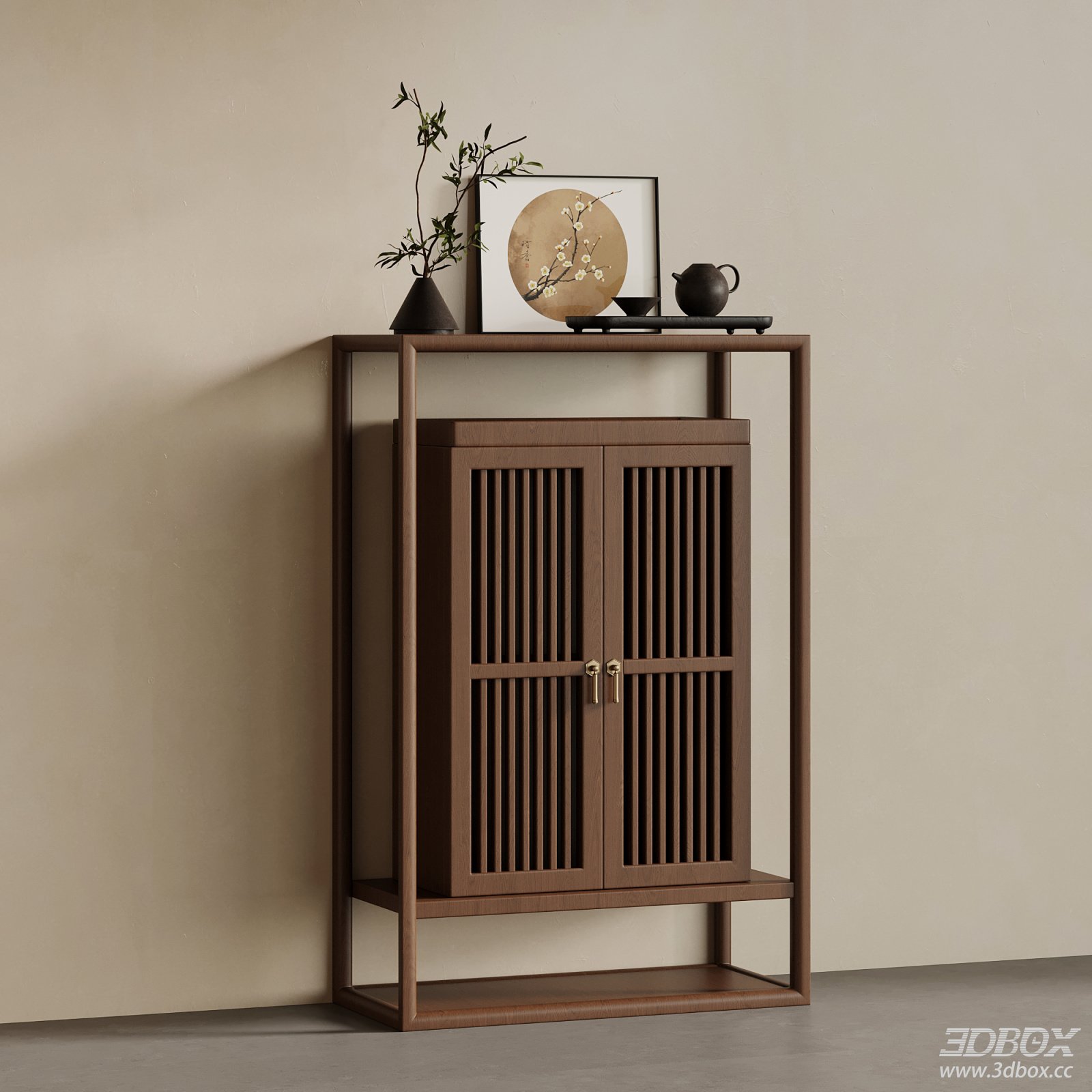 New Chinese Style Walnut Wood Side Cabinet