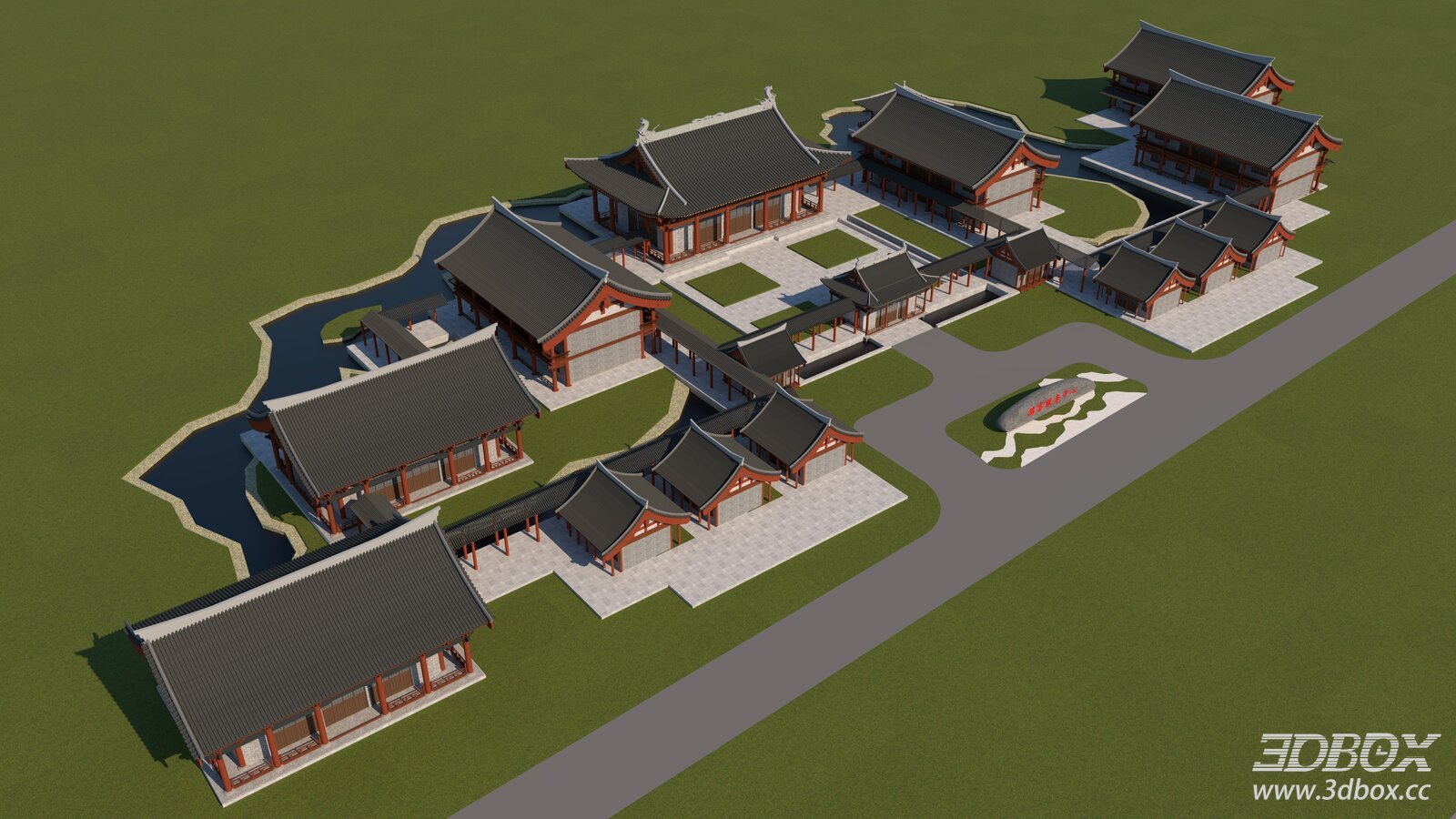Traditional Tang Dynasty Chinese Ancient Building Complex Exterior