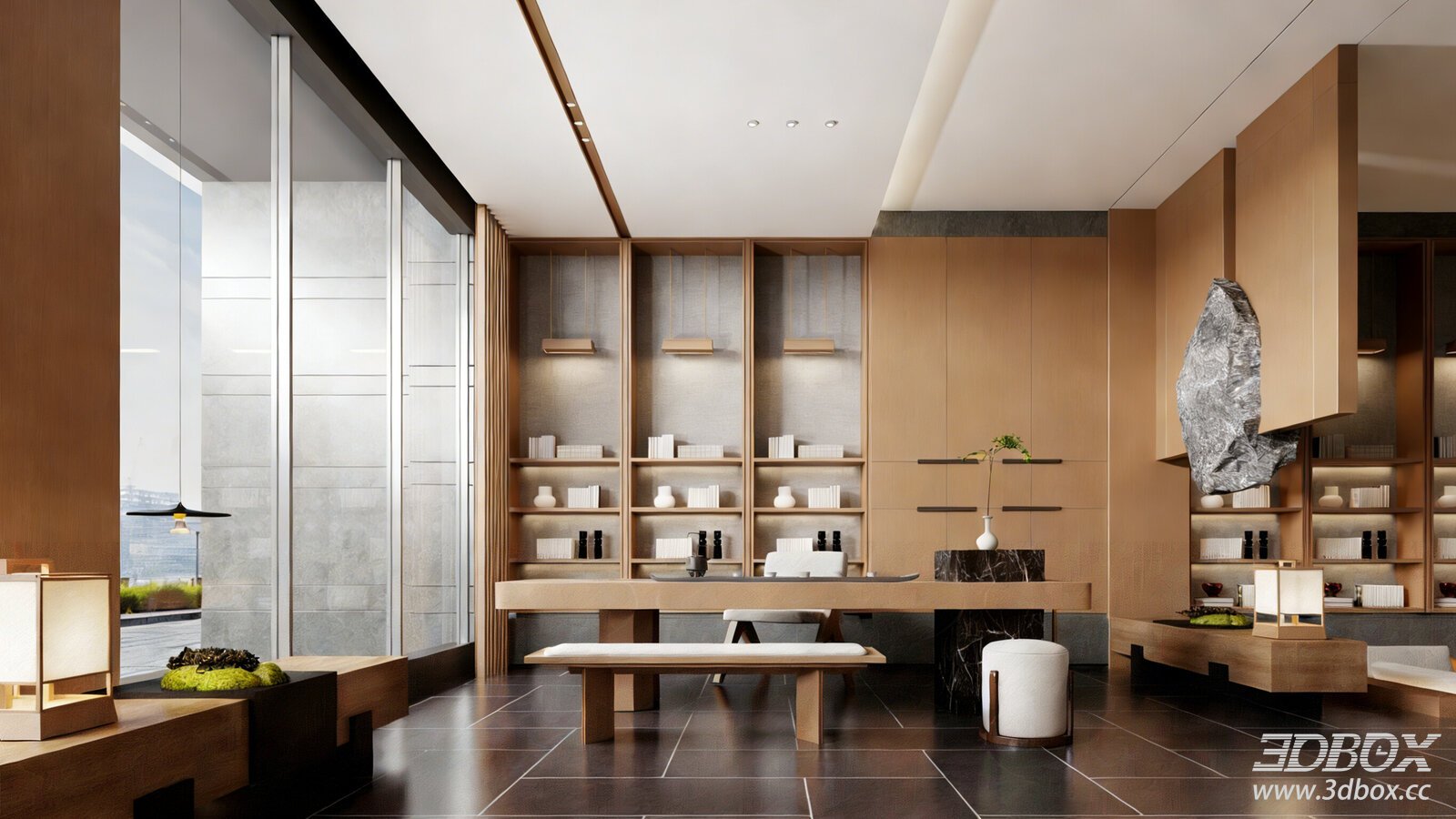 New Chinese Style Modern Tea Room Interior Scene