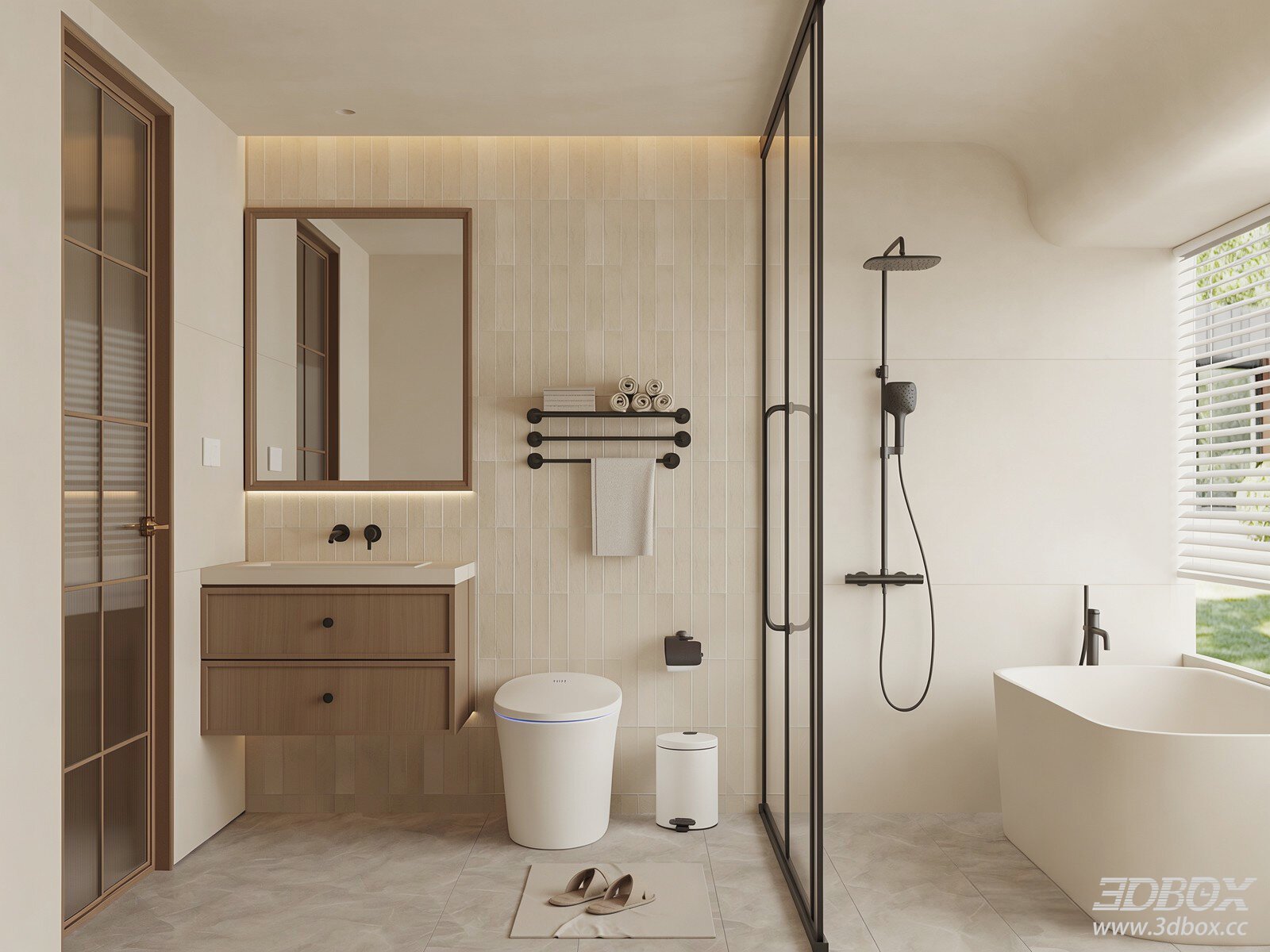 Modern Cream Style Complete Bathroom Scene