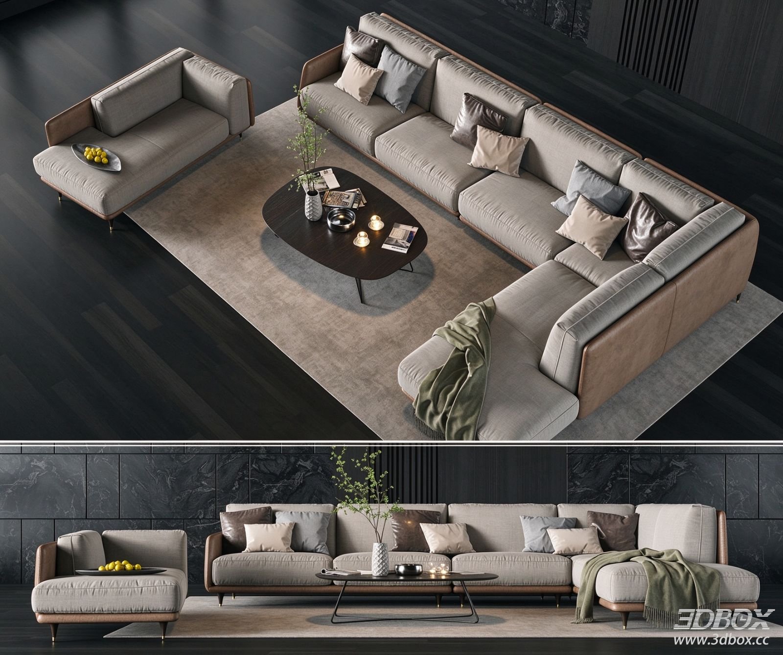 Modern Luxury Fabric Leather Sofa Set with Coffee Table