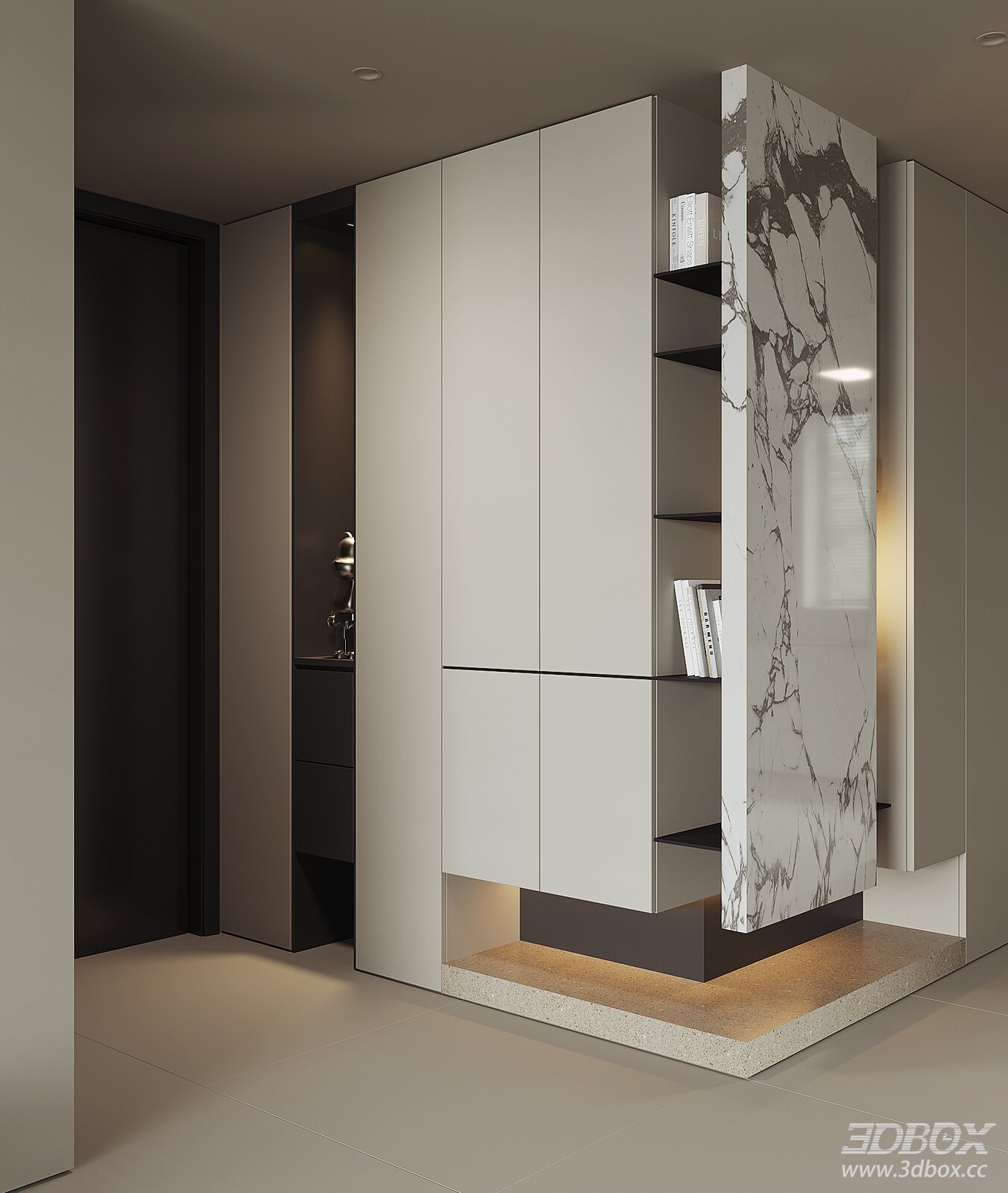 Modern Hallway Entry Shoe Cabinet with Marble Partition