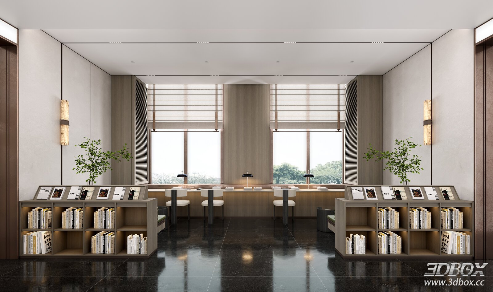 Modern Minimalist Reading Work Room Interior Scene
