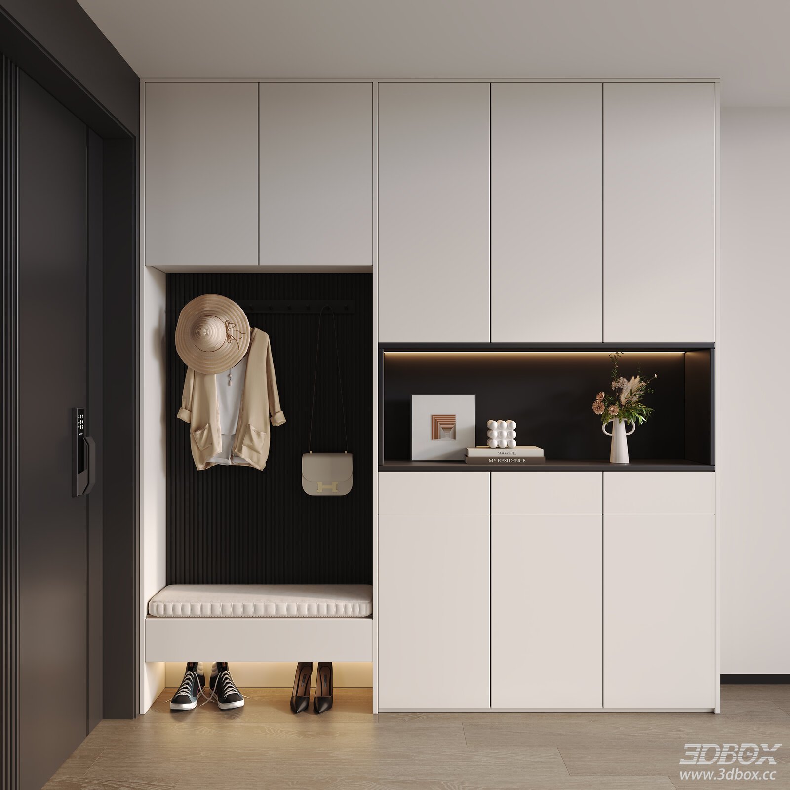 Modern Minimalist Hallway Shoe Cabinet with Entry Bench
