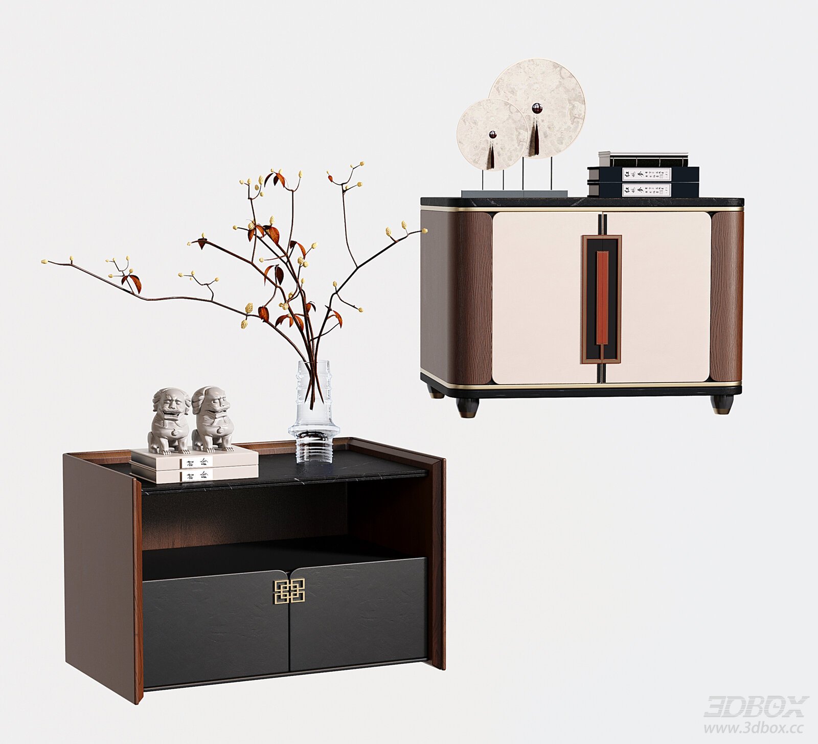 New Chinese Style Nightstand Set with Decorations