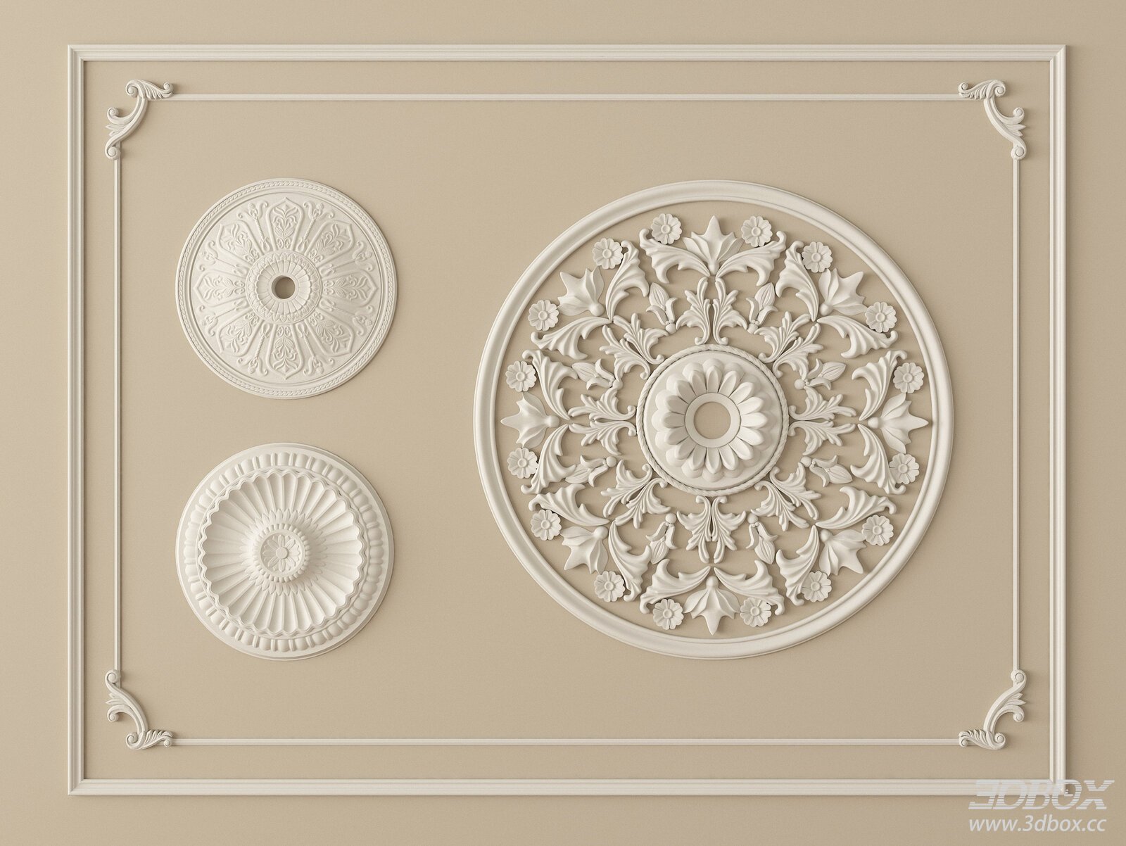 Classic European Decorative Plaster Ceiling Rosette Set