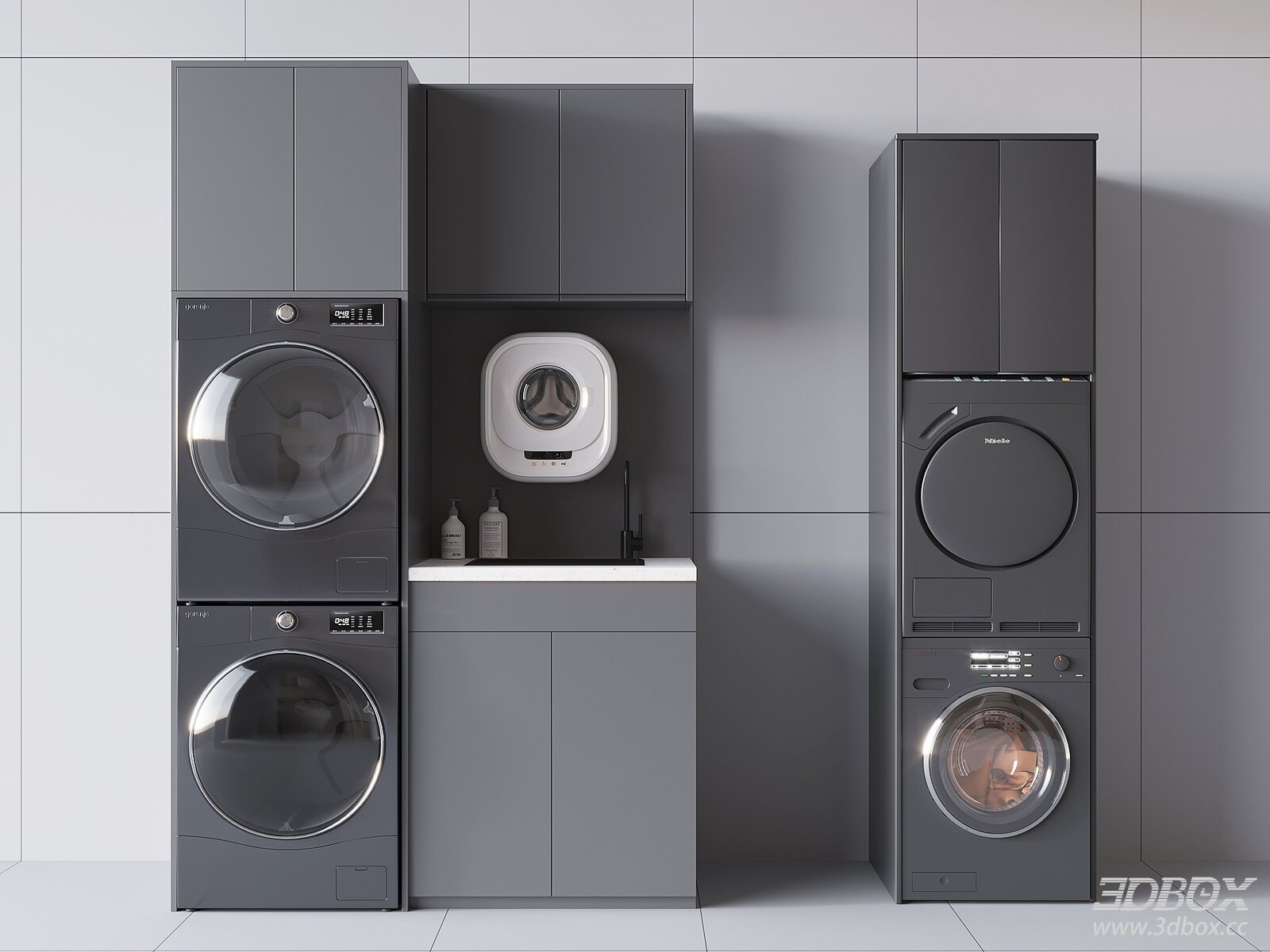 Modern Laundry Cabinet with Washing Machine and Dryer