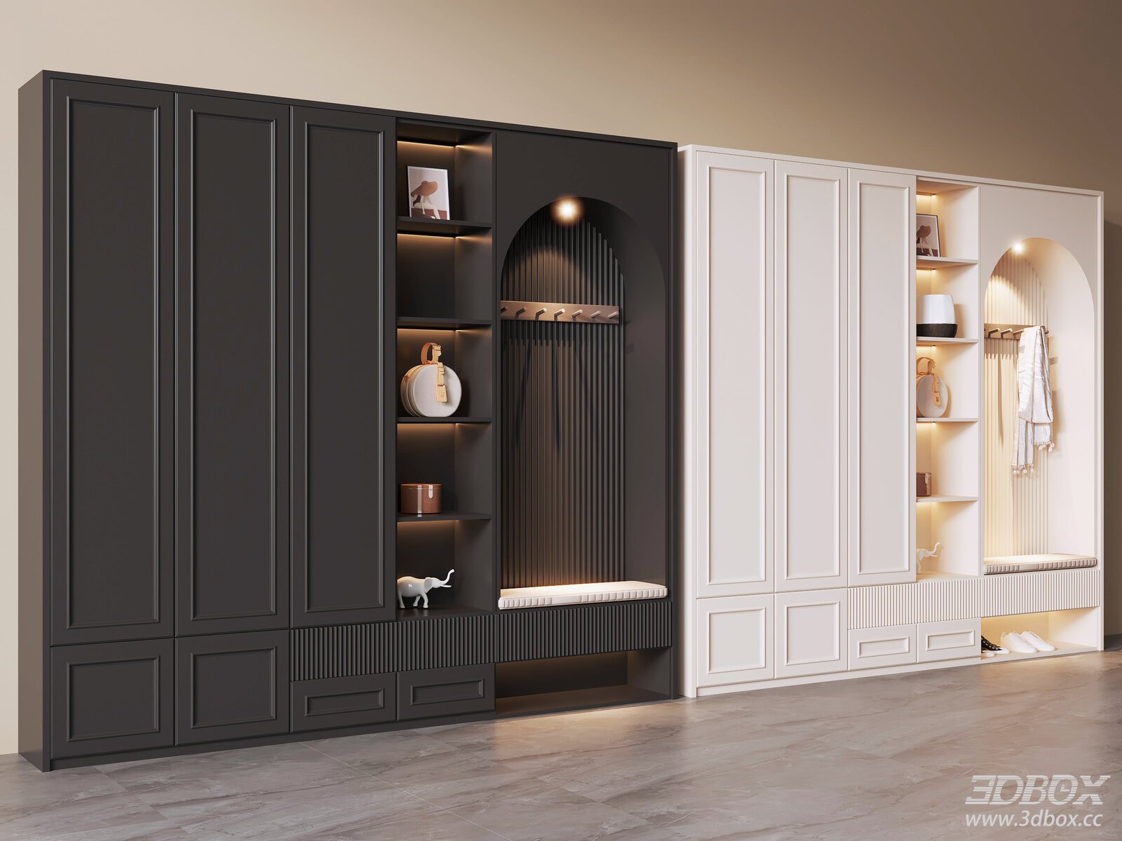French vintage style entryway wardrobe shoe cabinet set