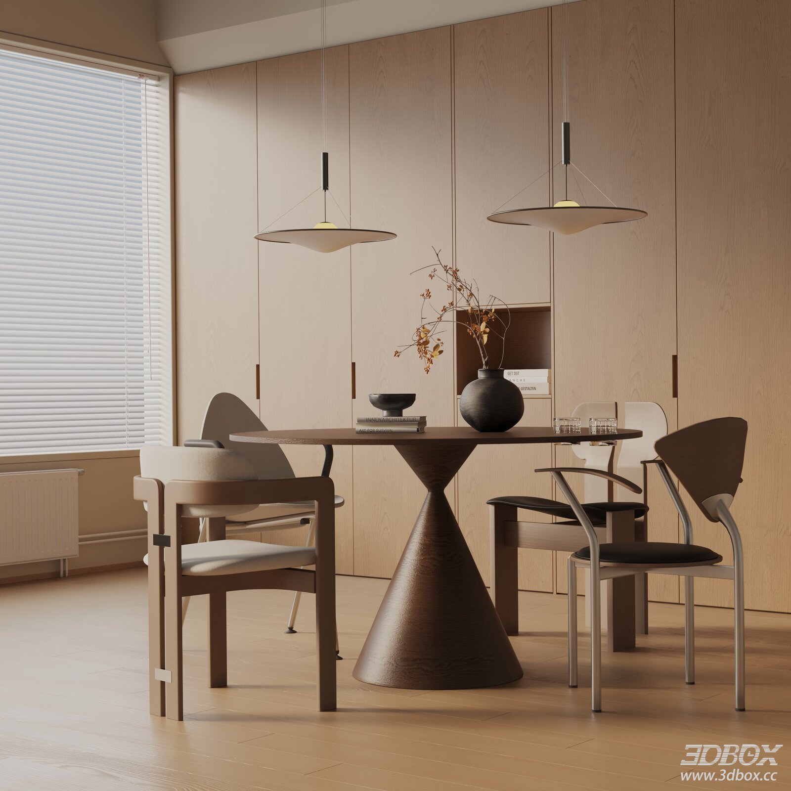 Modern Minimalist Wooden Dining Room Interior Set