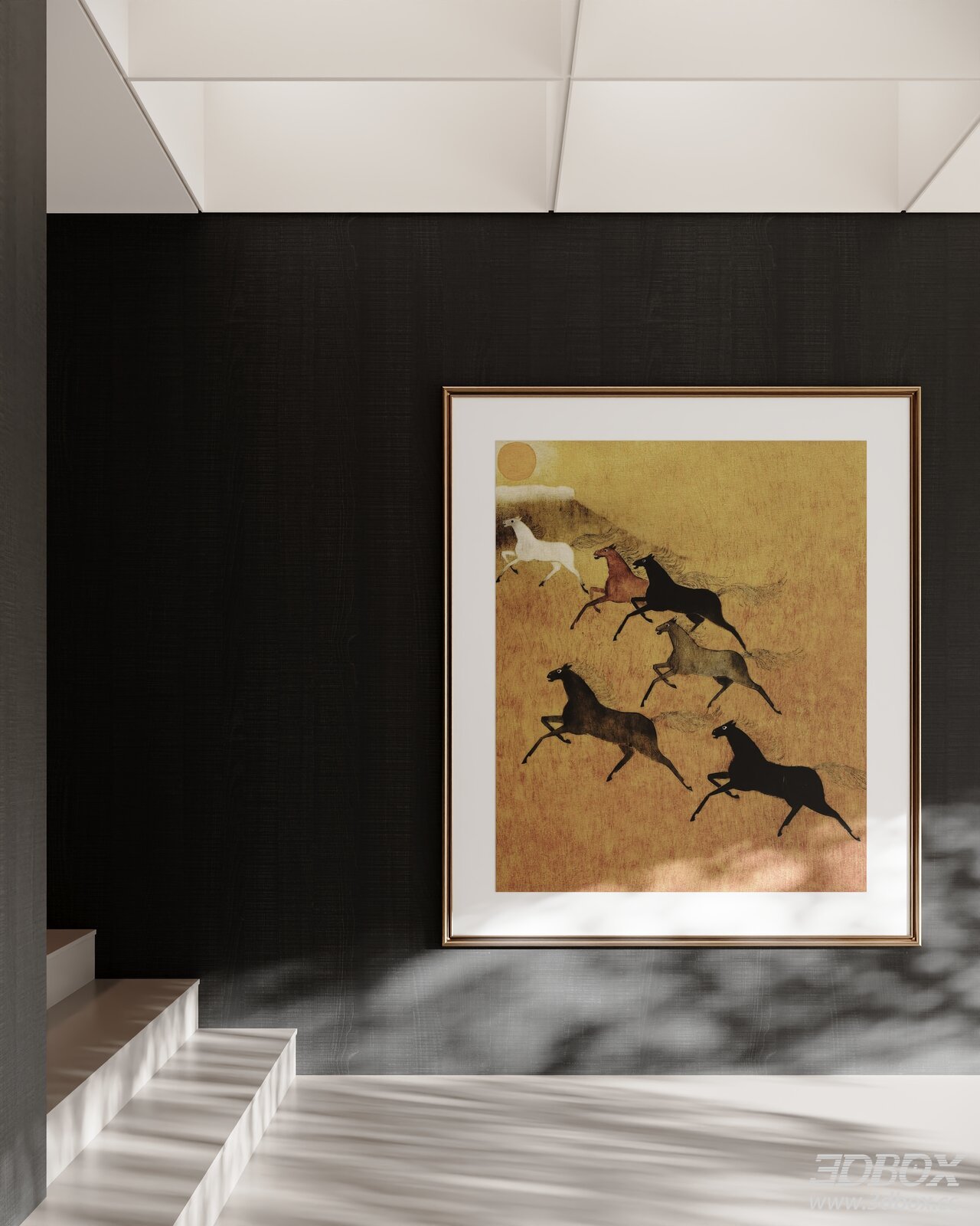 Oriental Style Galloping Horses Decorative Wall Frame