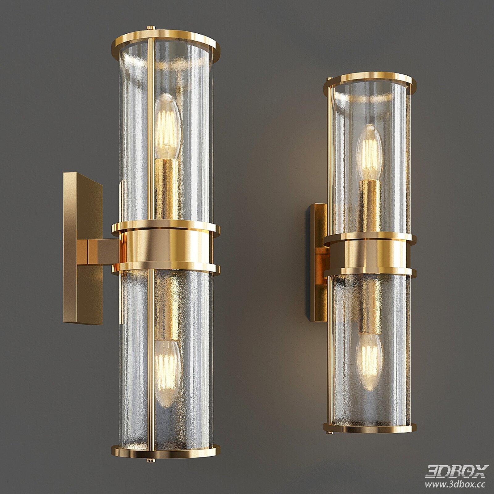 Modern Brass Double Bulb Textured Glass Wall Sconce