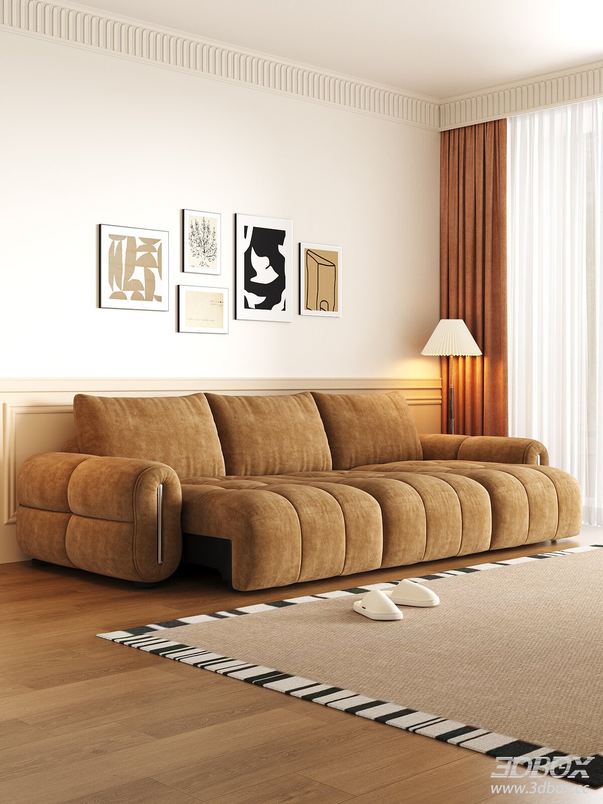 Modern Caramel Velvet Sofa Set for Living Room