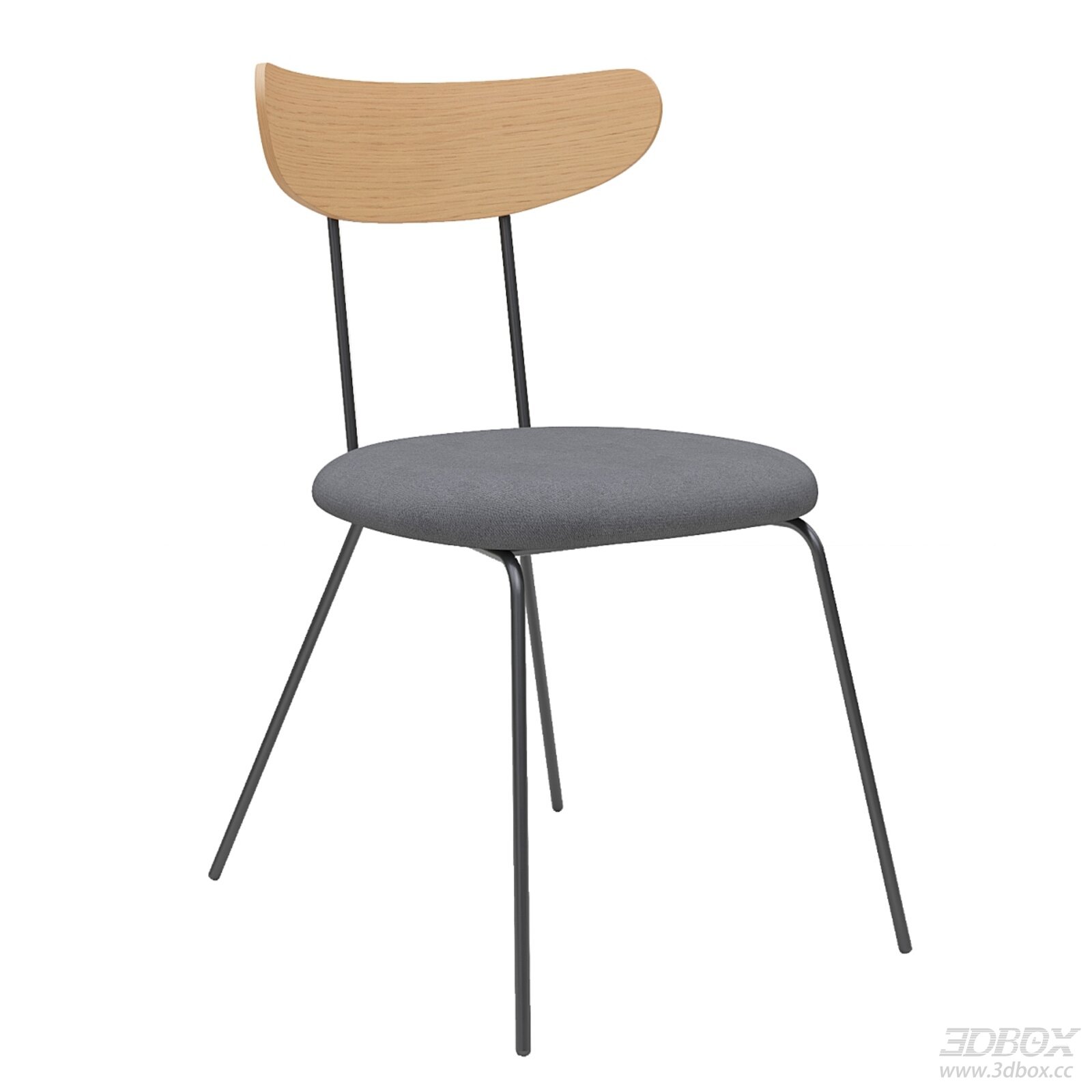 Modern Fabric Upholstered Dining Chair with Wooden Backrest Metal Legs