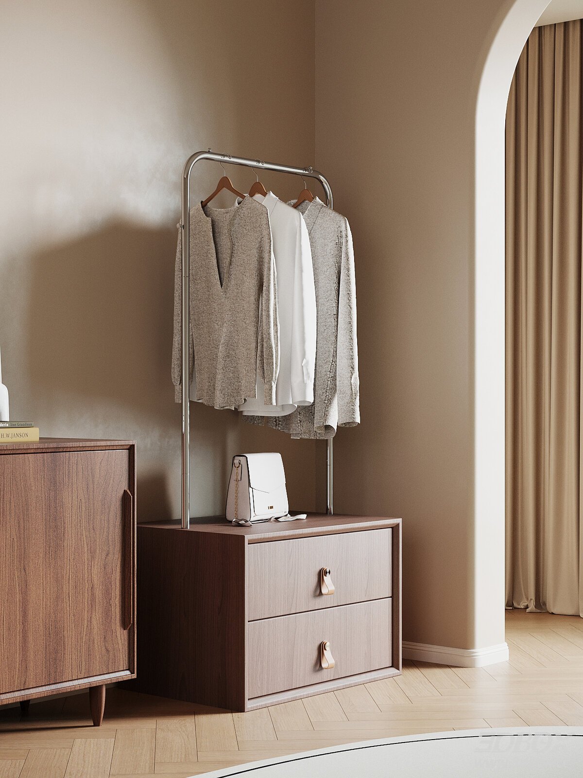 Mid Century Modern Clothes Rack Storage Cabinet Set