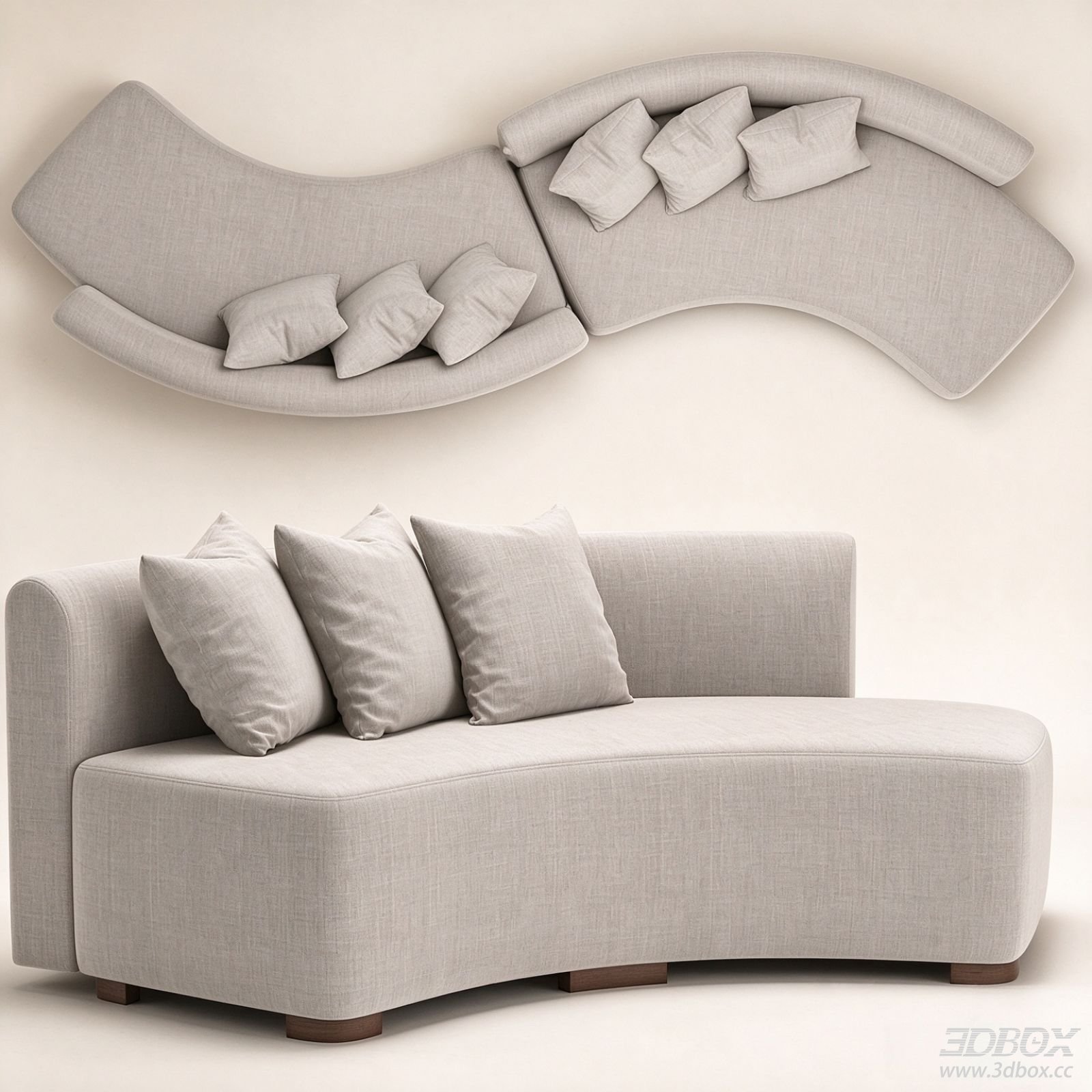 Modern Curved Fabric Sofa Set with Throw Pillows