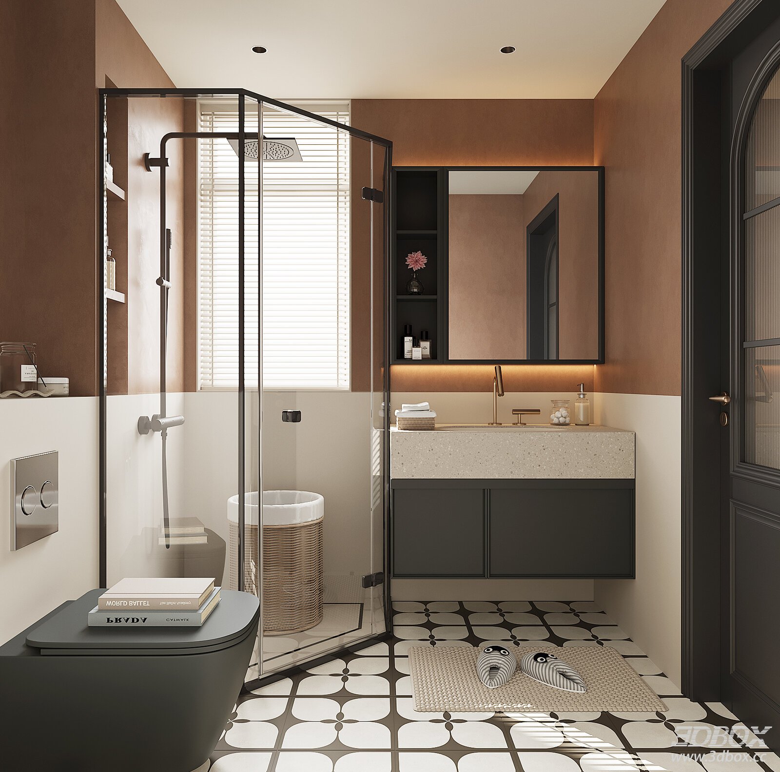 French Vintage Mid-Century Modern Bathroom Scene