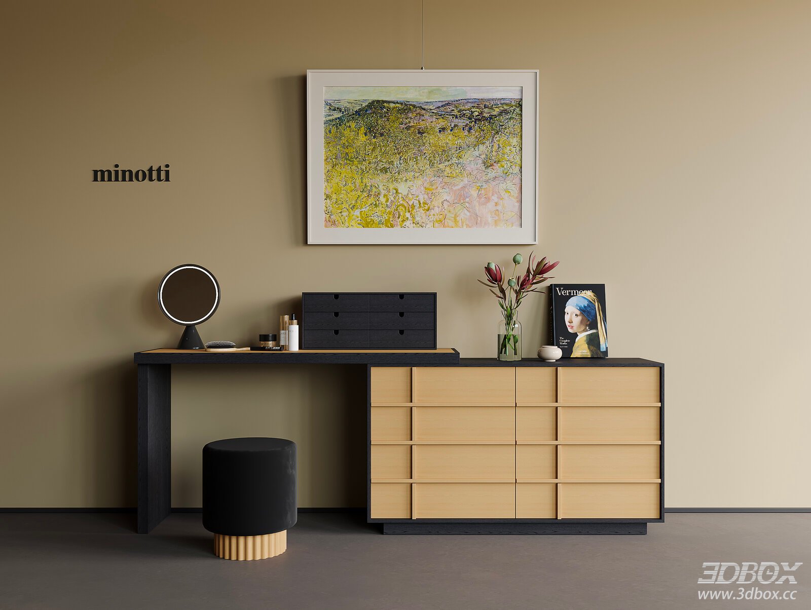 Modern Mid Century Dressing Table with Stool and Decor Set