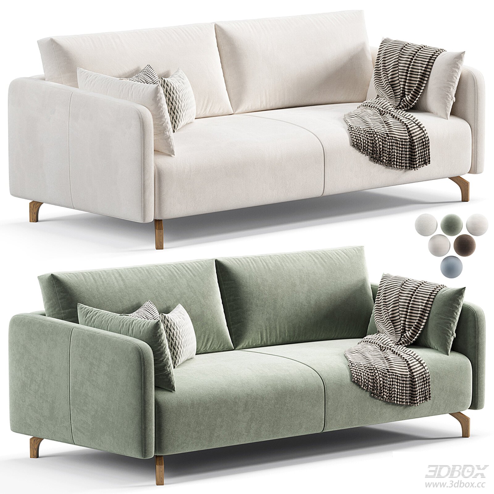 Modern Upholstered Double Sofa with Wooden Legs