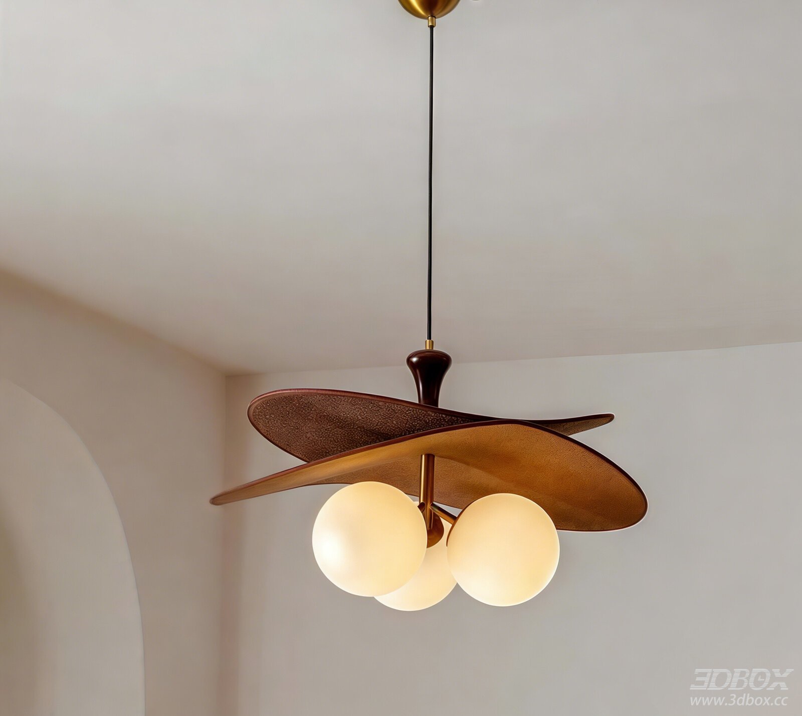 Mid Century Modern Wooden Brass Ceiling Pendant Lamp