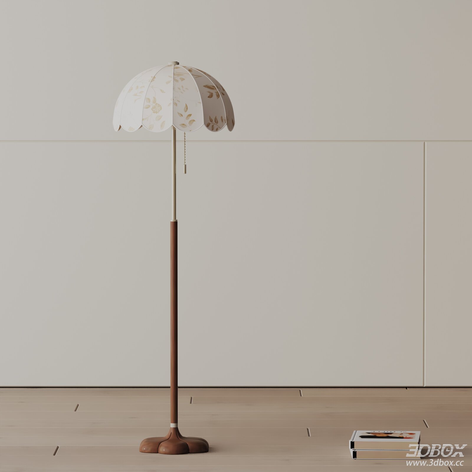 Modern Floral Shade Wooden Floor Lamp