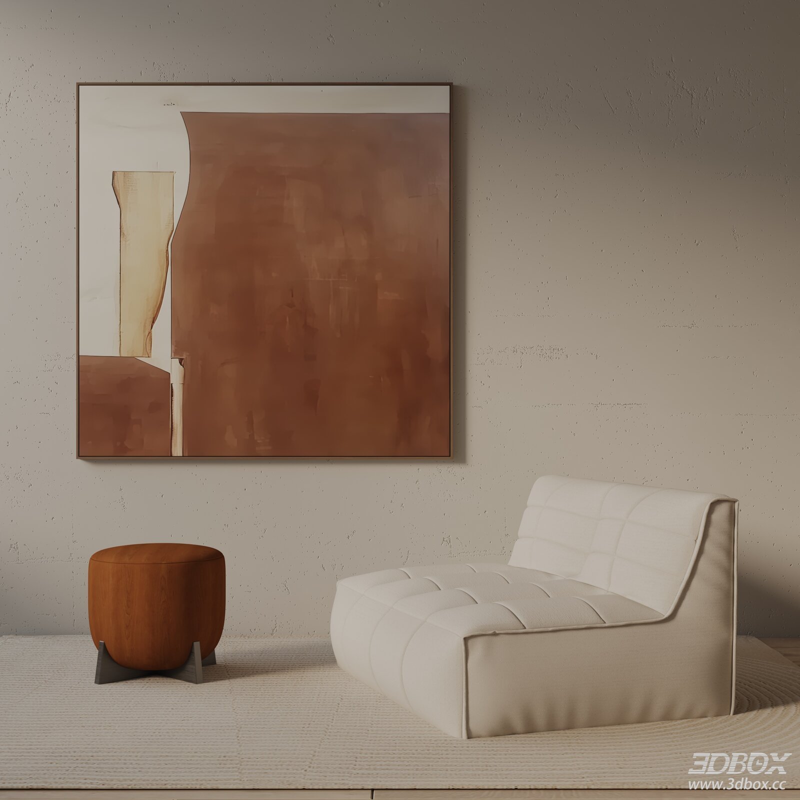 Modern Fabric Lounge Armchair with Wooden Side Stool