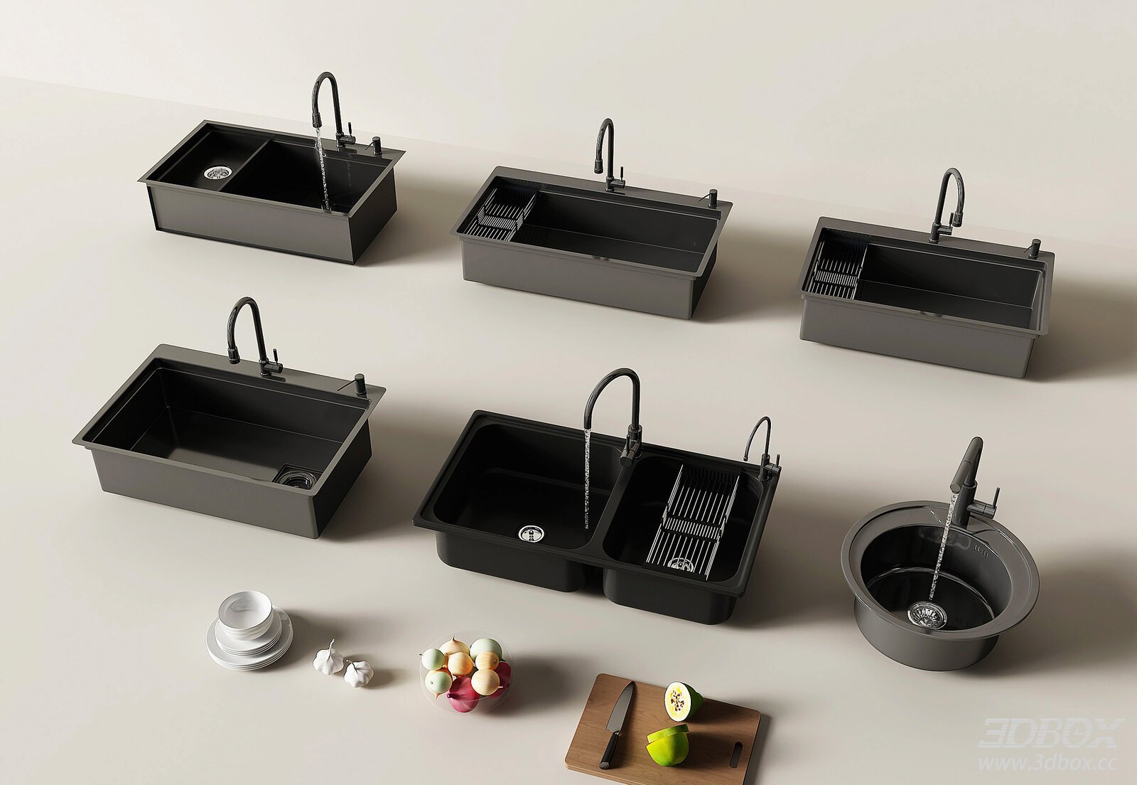 Modern Black Kitchen Sink Set with Faucets