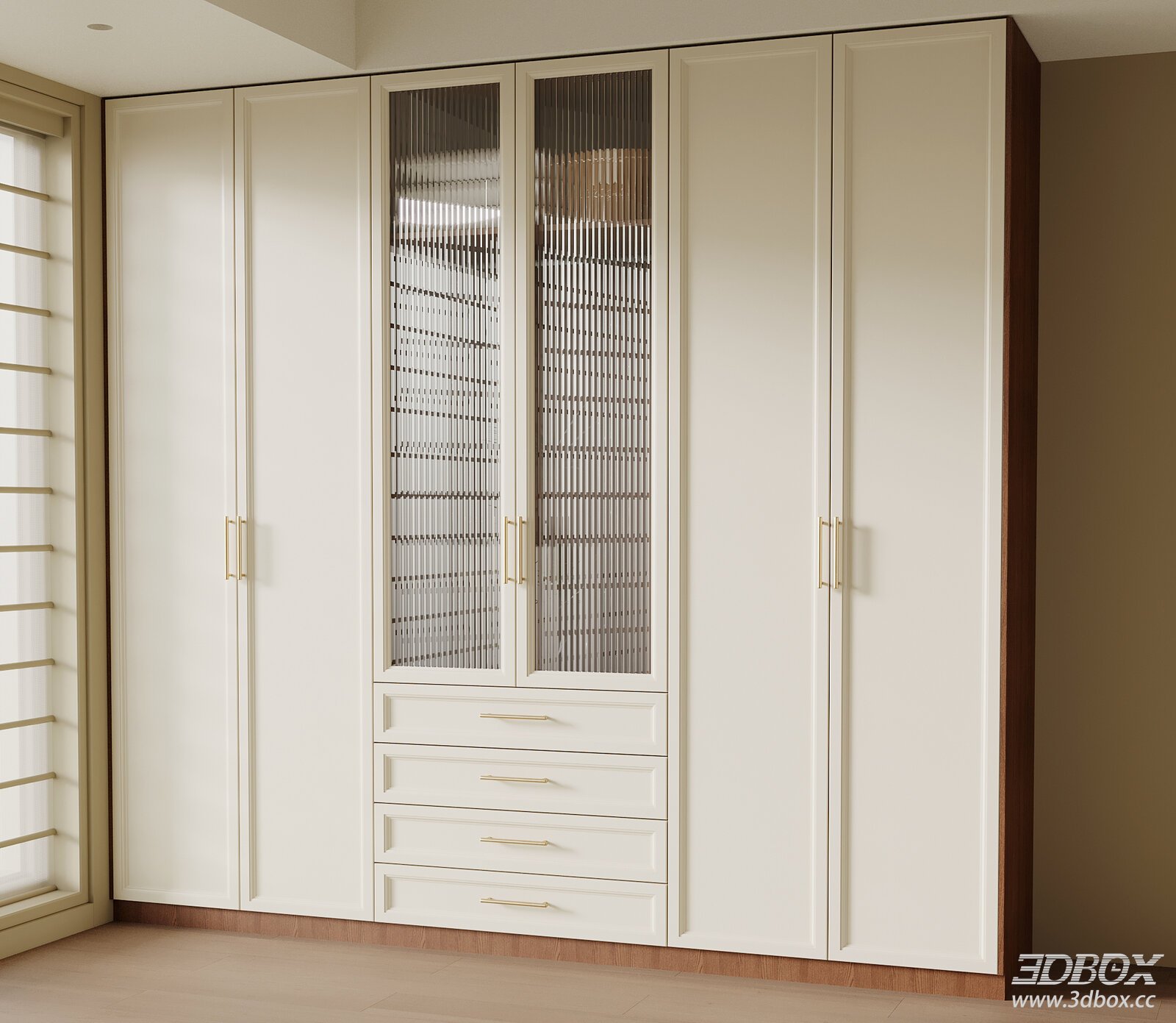Mid Century Modern Cream White Built-in Wardrobe