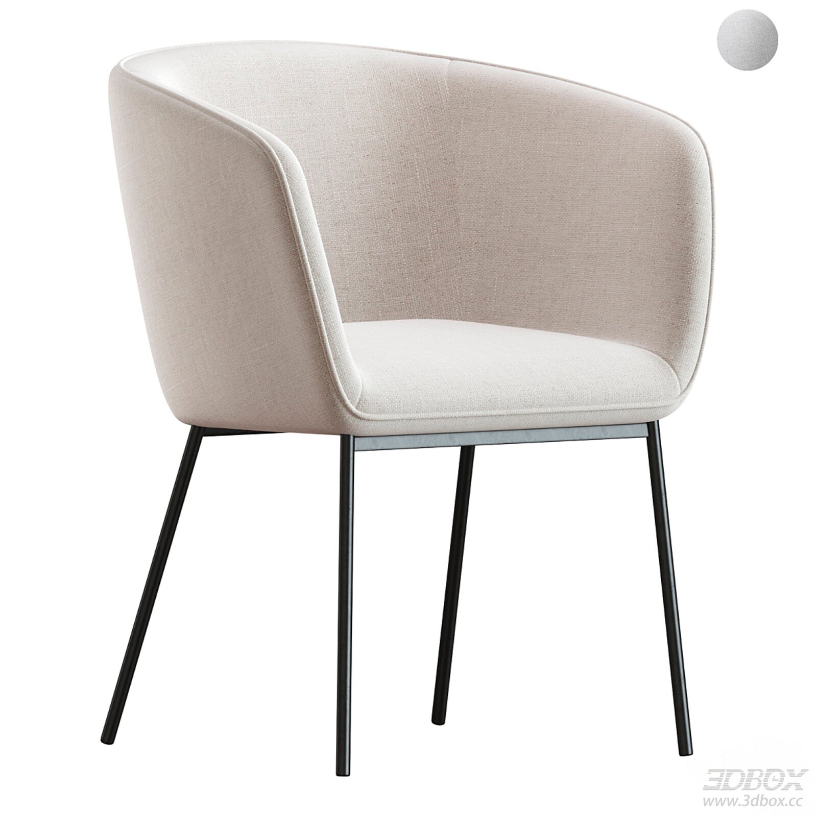 Modern Beige Fabric Upholstered Dining Chair with Metal Legs