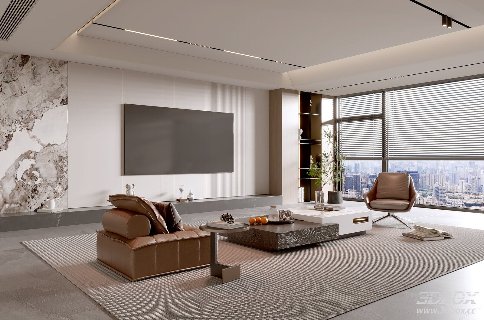 Modern Italian Style Luxury Living Room with TV Background Wall