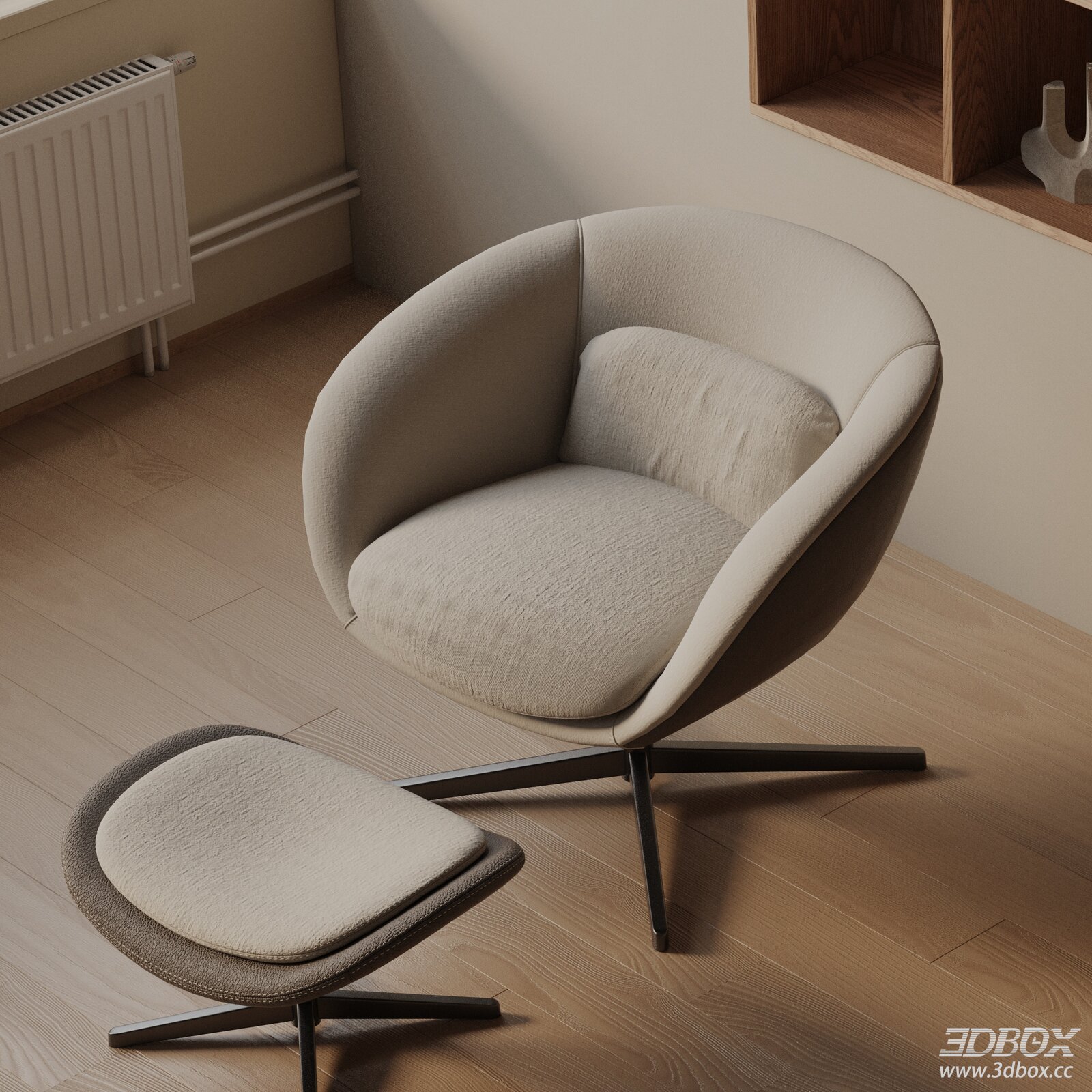 Modern Fabric Swivel Armchair with Footstool