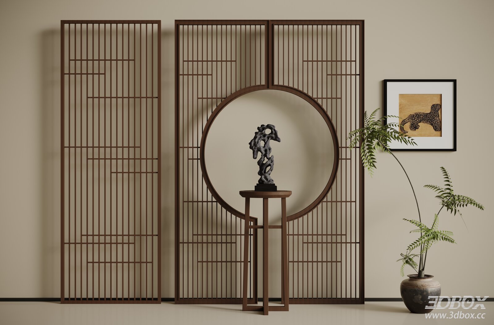 New Chinese Style Wooden Partition Screen Decor Set