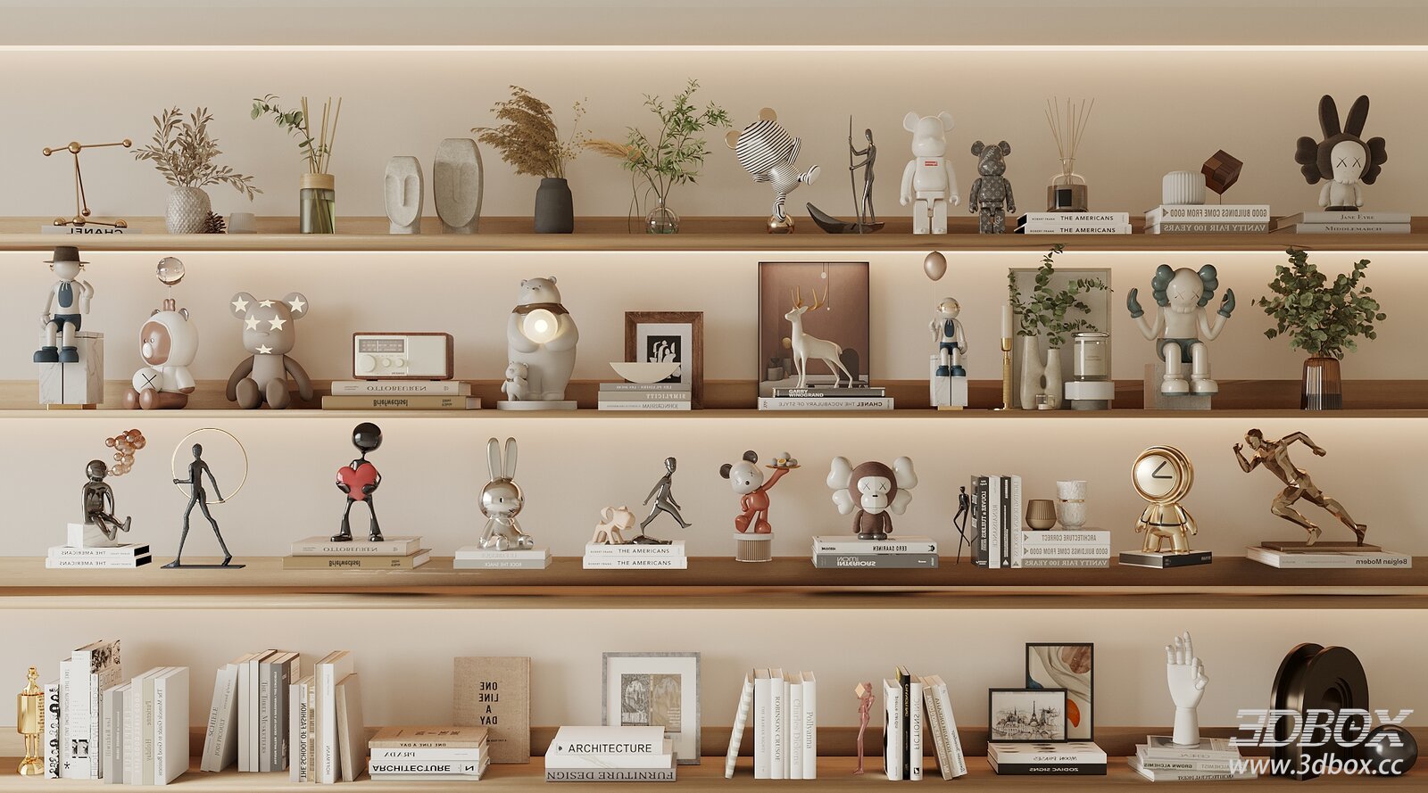 Modern Decorative Set with Books Sculptures Vases Art Figurines