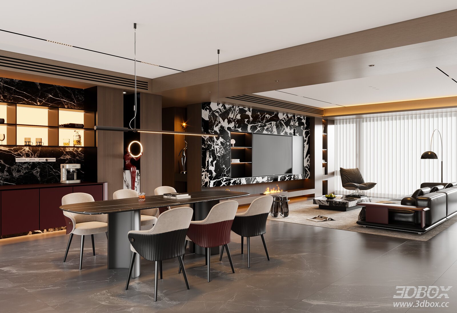 Modern Italian Style Living and Dining Room Scene