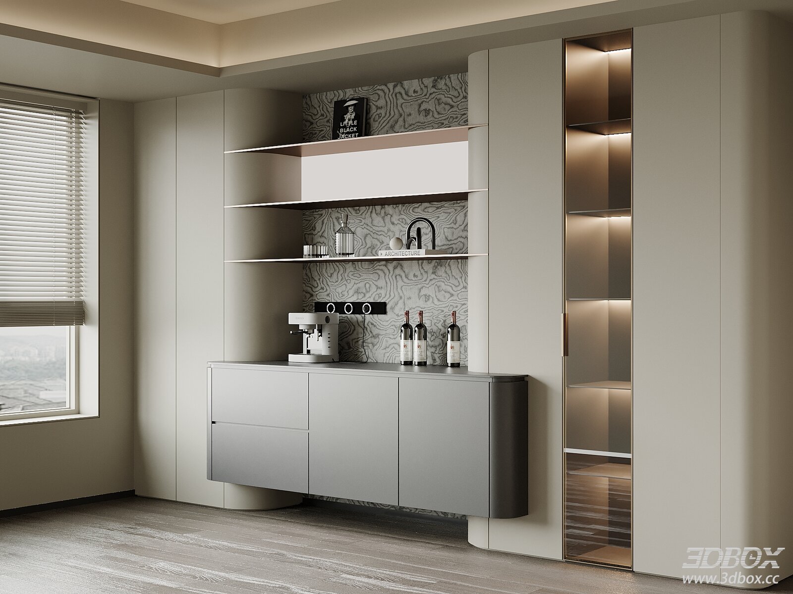 Modern Minimalist Wine Cabinet Sideboard with Display Shelves