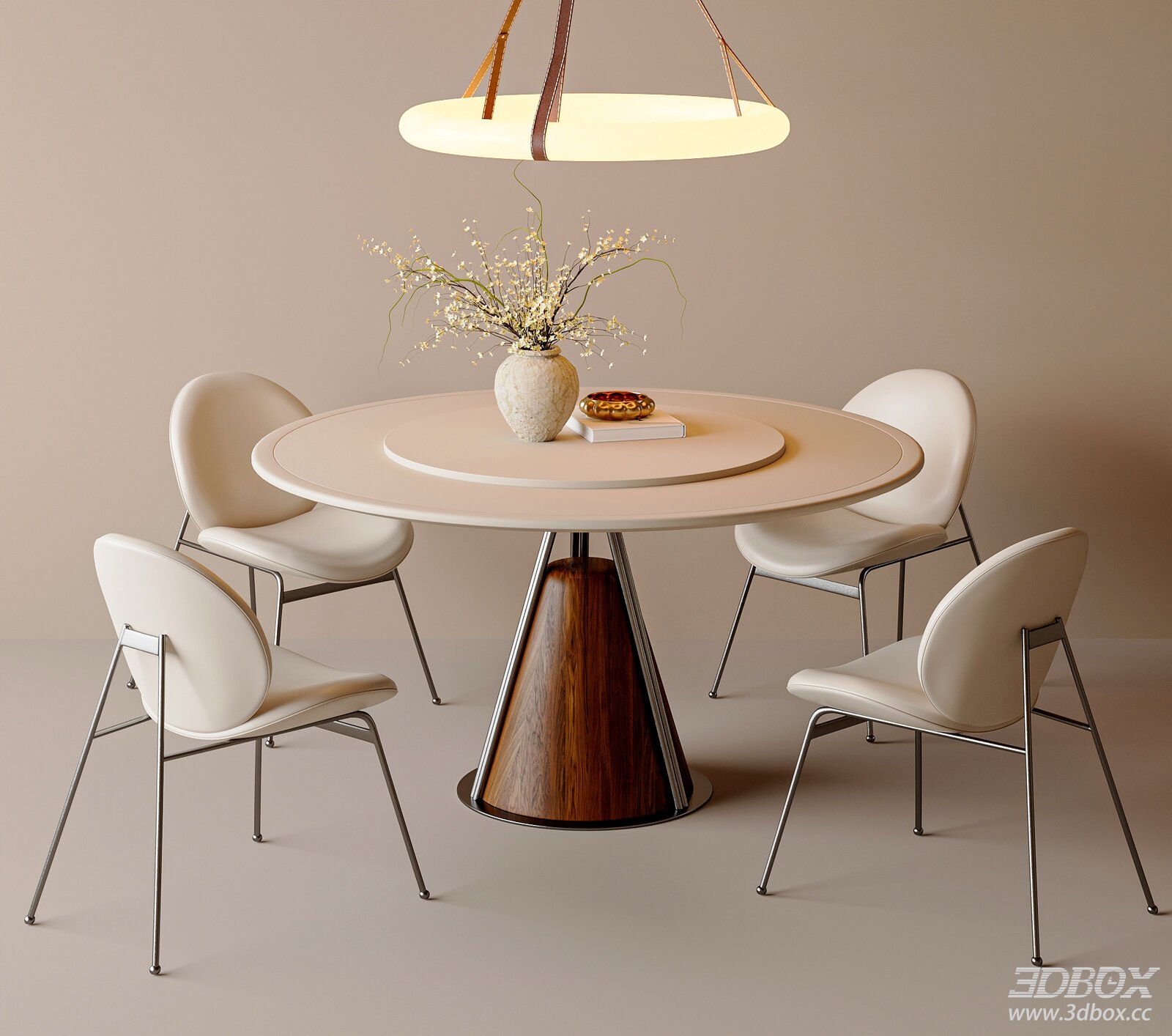 Mid Century Modern Round Dining Table and Chairs Set