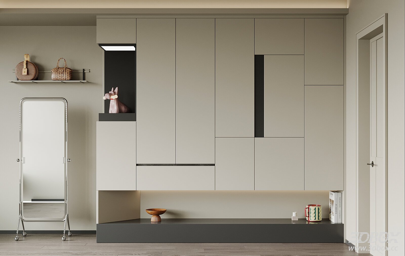 Modern Minimalist Hallway Shoe Cabinet with Full Length Mirror