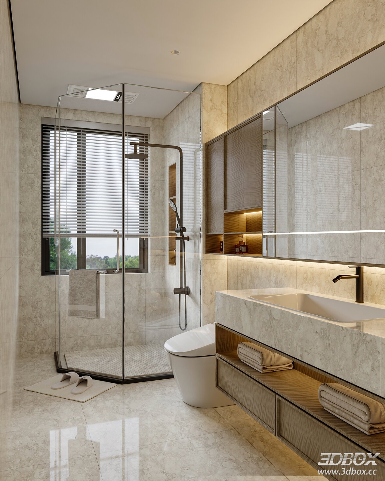 Vintage Modern Marble Bathroom Interior Scene