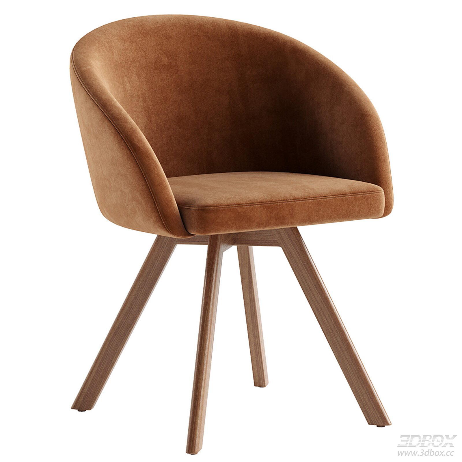 Modern Velvet Upholstered Armchair with Wooden Legs