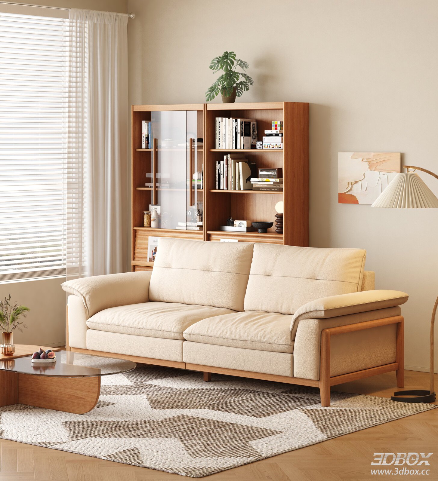 Nordic Solid Wood Fabric Sofa Set Living Room Scene