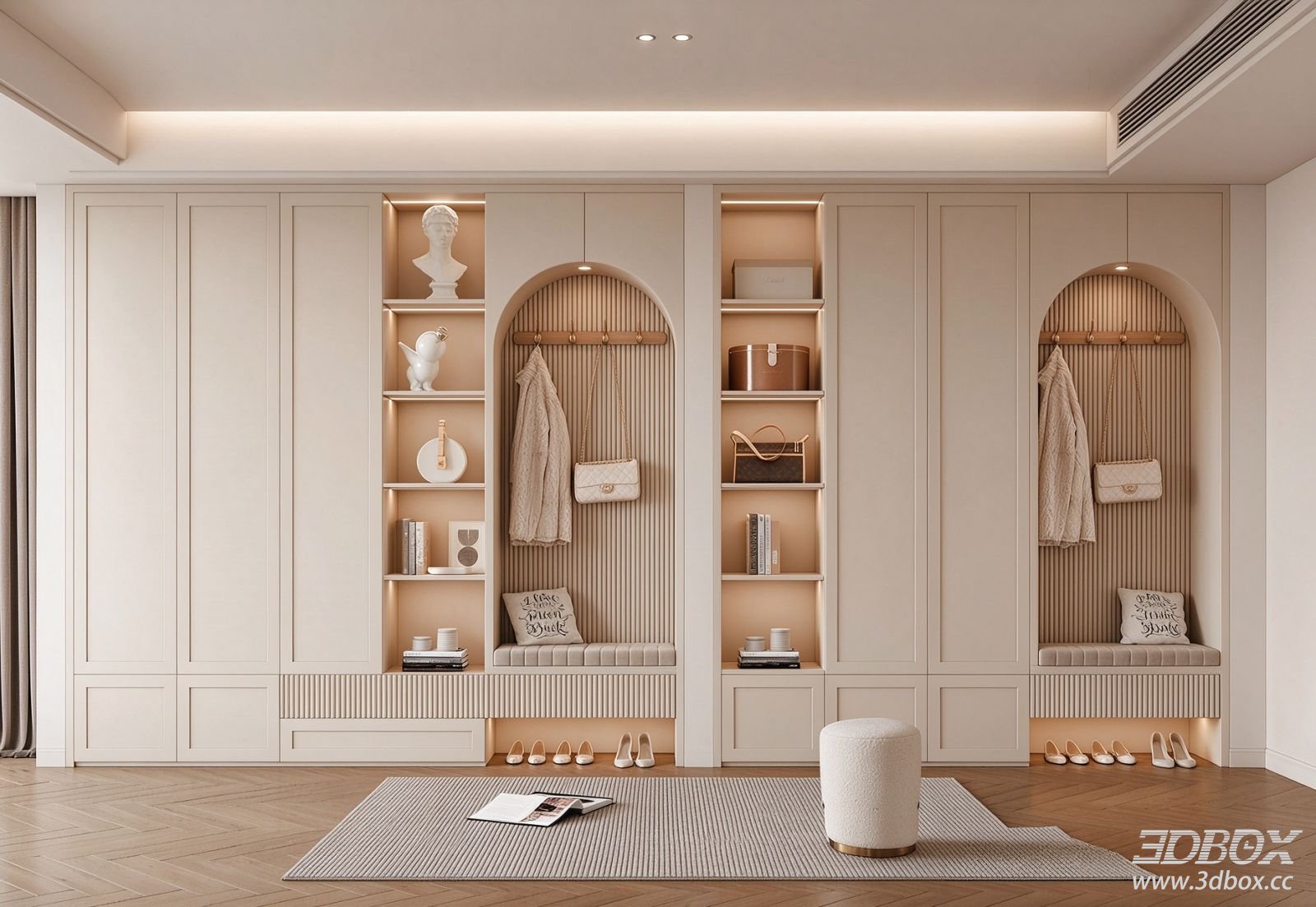 Cream Style Modern Built-in Hallway Cabinet