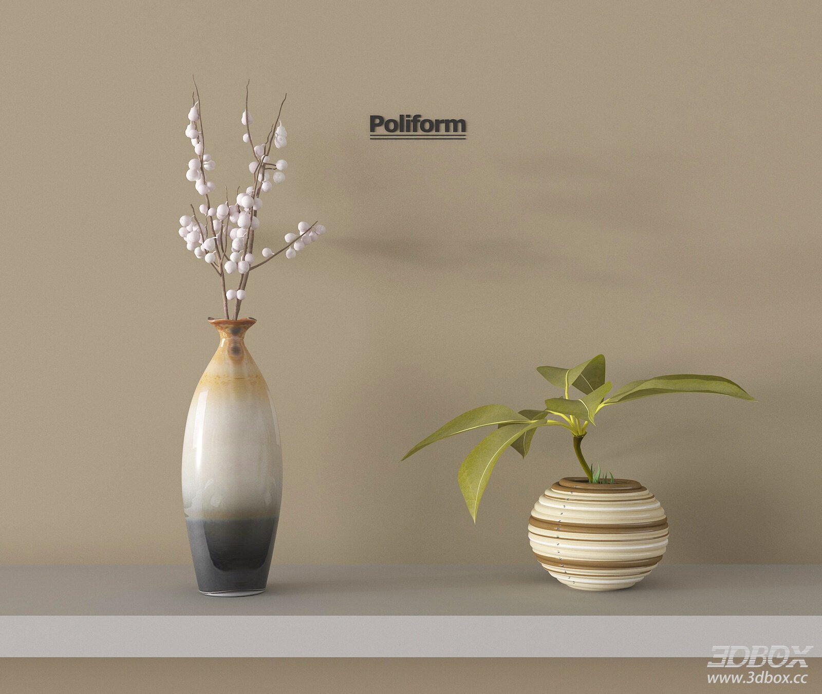 Mid-century Modern Ceramic Vase Set with Floral and Plant Decor