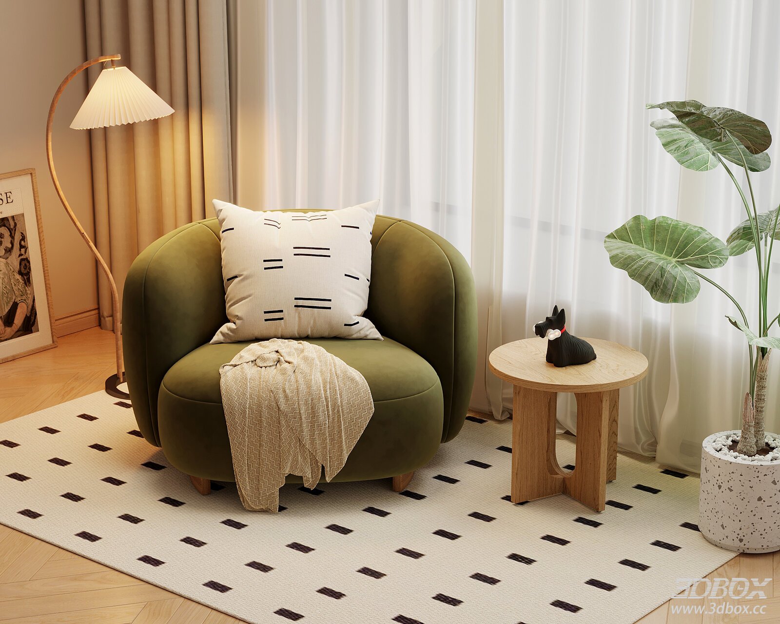 Modern Cream Style Single Sofa Set with Side Table and Floor Lamp